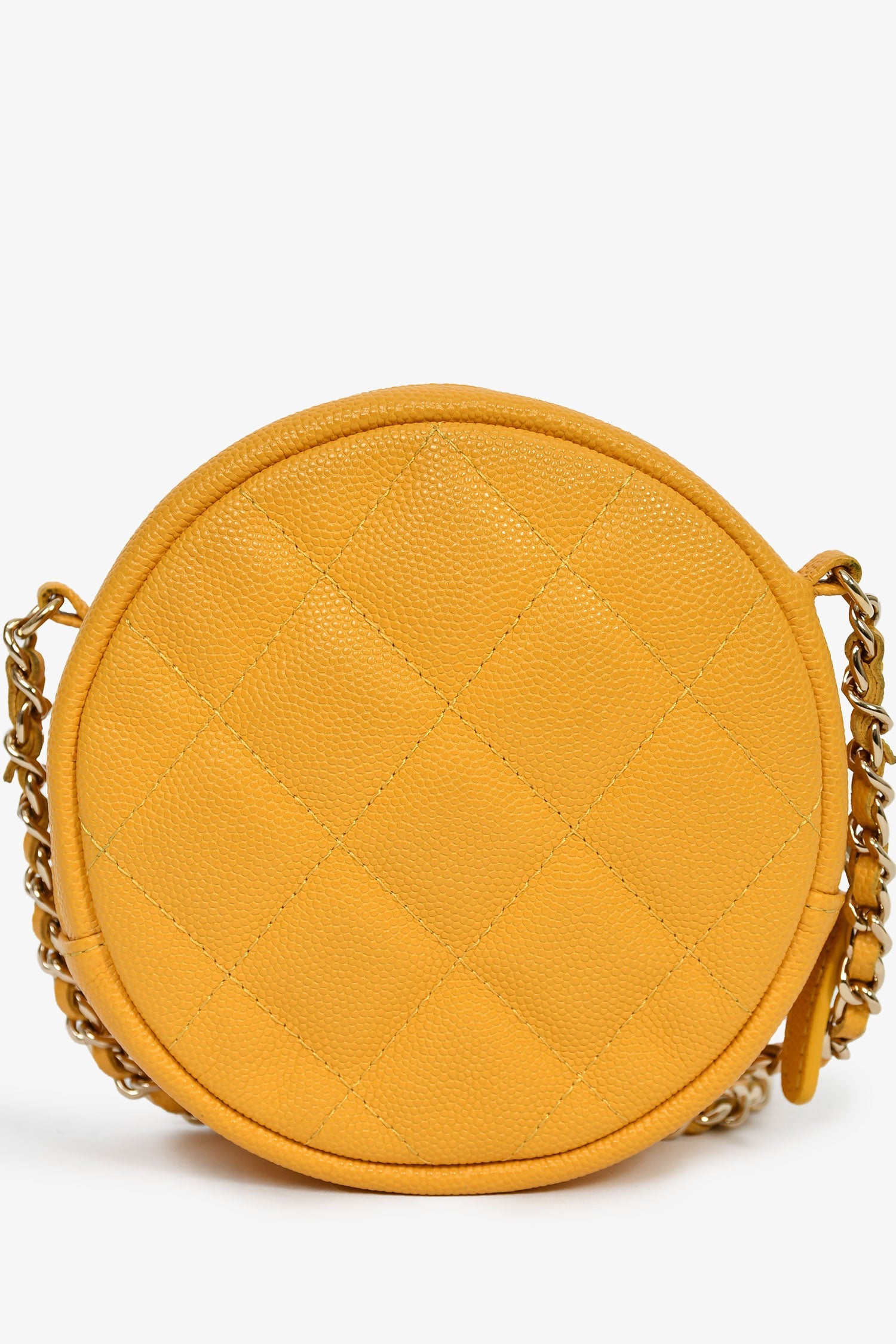 Pre-Loved Chanel™ 2018-19 Yellow Caviar Leather Round Chain Bag