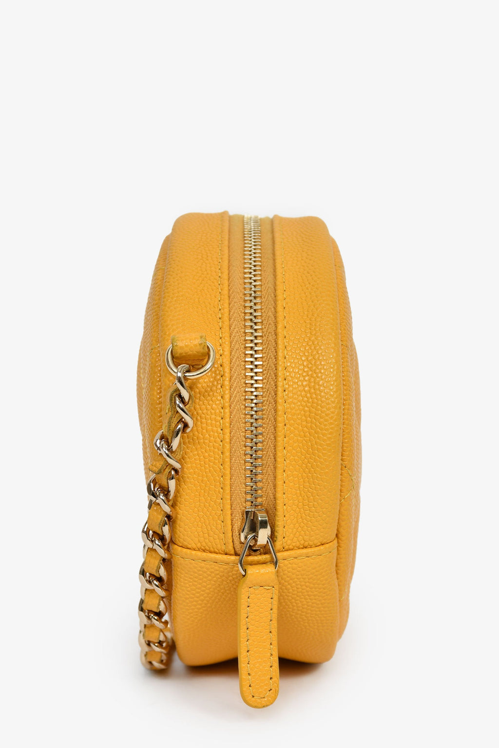 Pre-Loved Chanel™ 2018-19 Yellow Caviar Leather Round Chain Bag