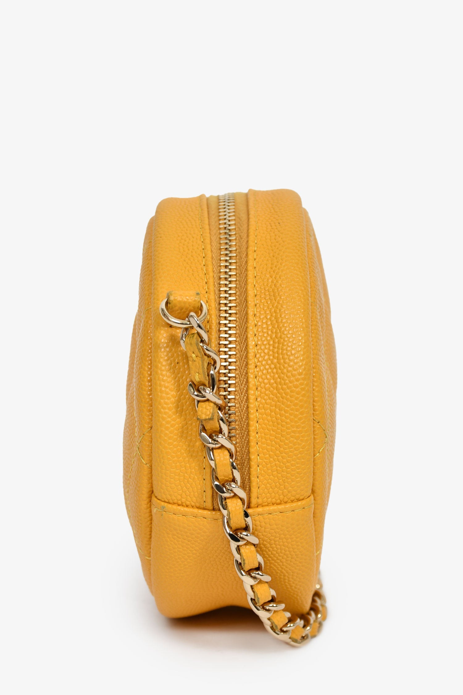 Pre-Loved Chanel™ 2018-19 Yellow Caviar Leather Round Chain Bag