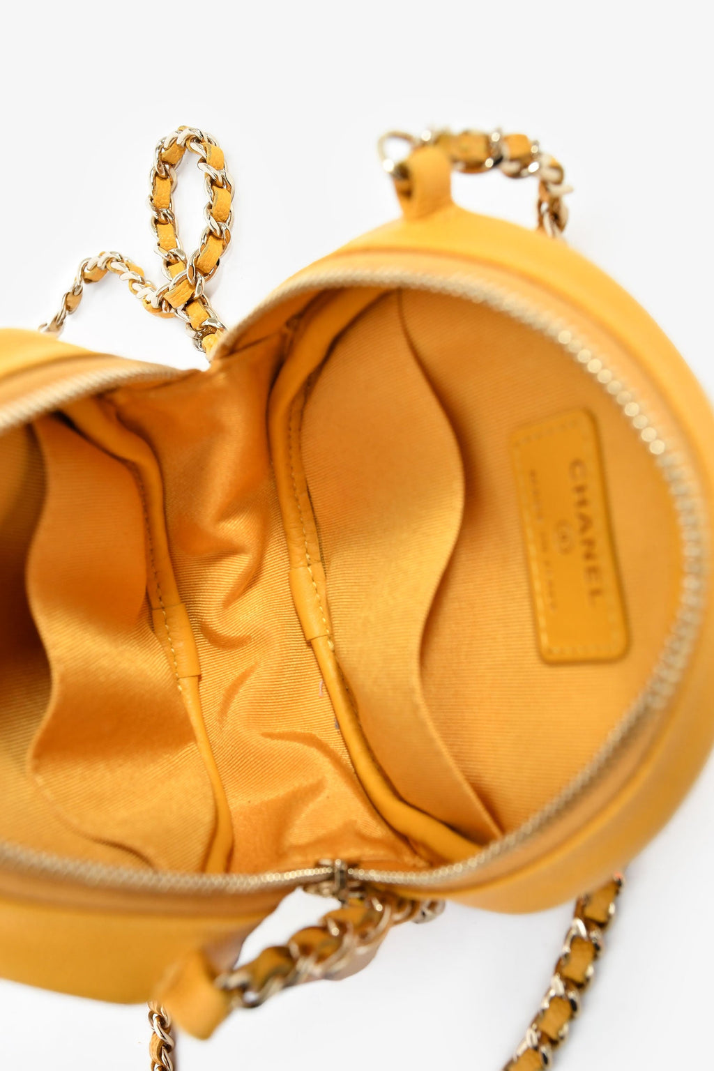 Pre-Loved Chanel™ 2018-19 Yellow Caviar Leather Round Chain Bag
