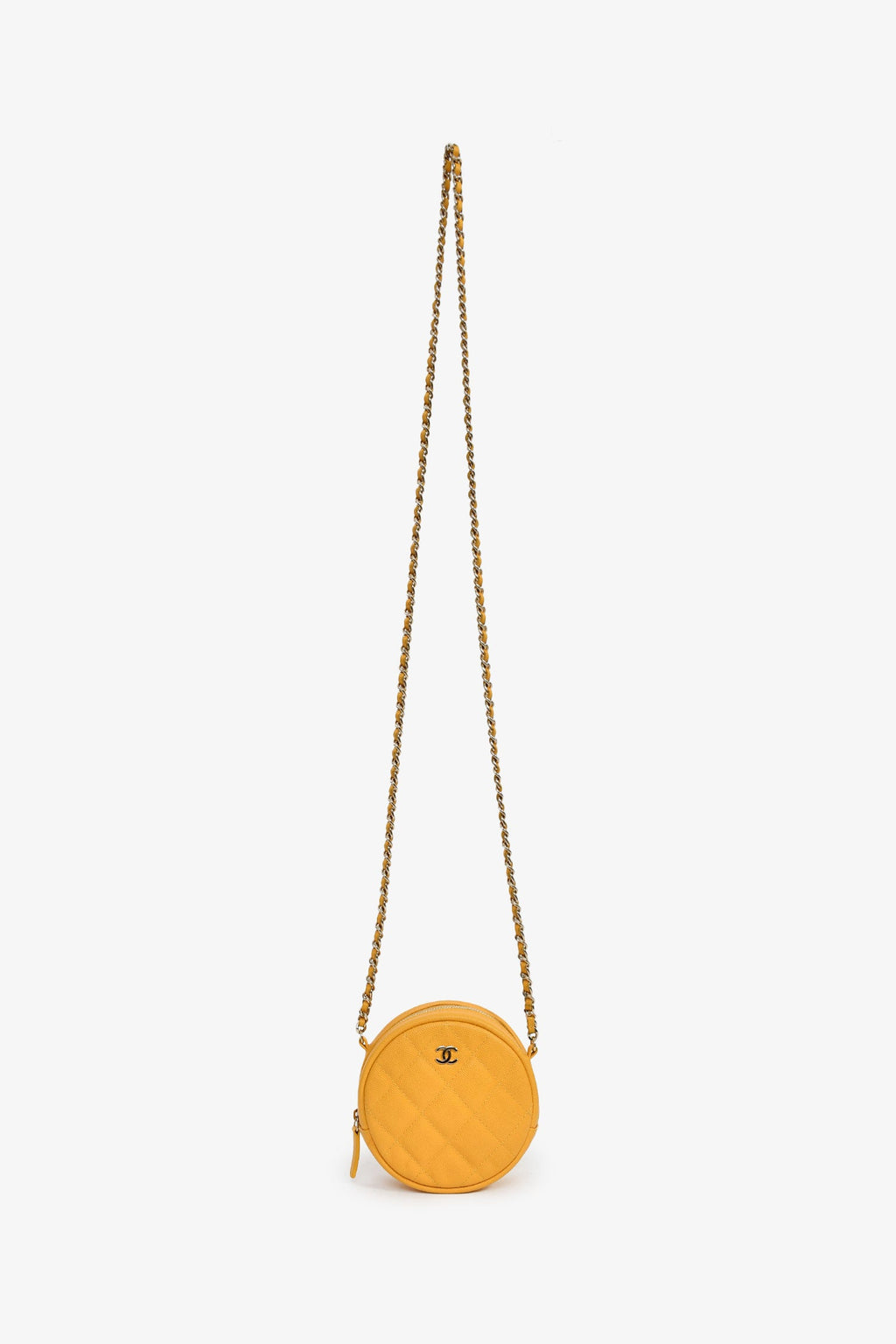 Pre-Loved Chanel™ 2018-19 Yellow Caviar Leather Round Chain Bag