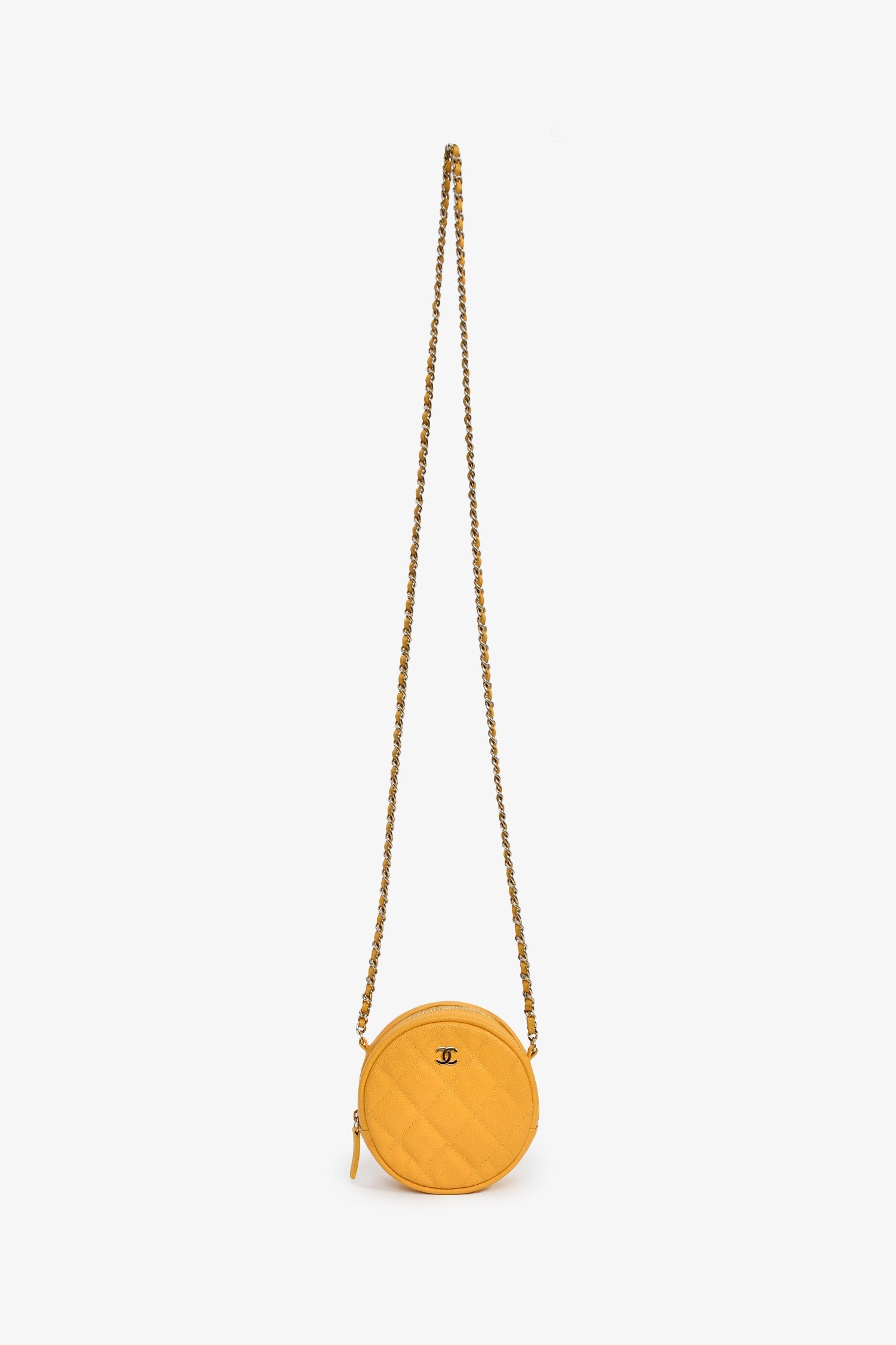 Pre-Loved Chanel™ 2018-19 Yellow Caviar Leather Round Chain Bag