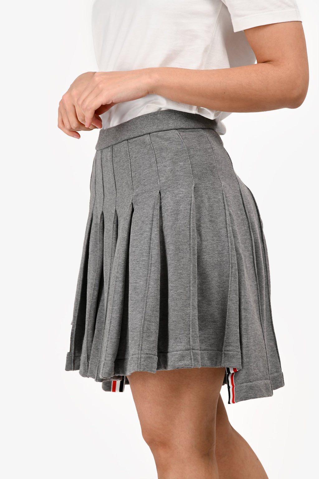 Thom Browne Grey Knit Pleated 3 Stripe Mini Skirt Size 40