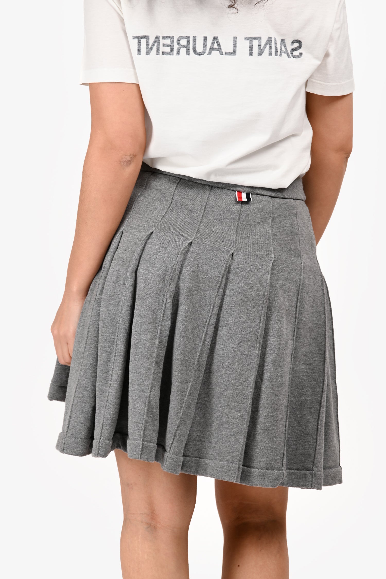 Thom Browne Grey Knit Pleated 3 Stripe Mini Skirt Size 40