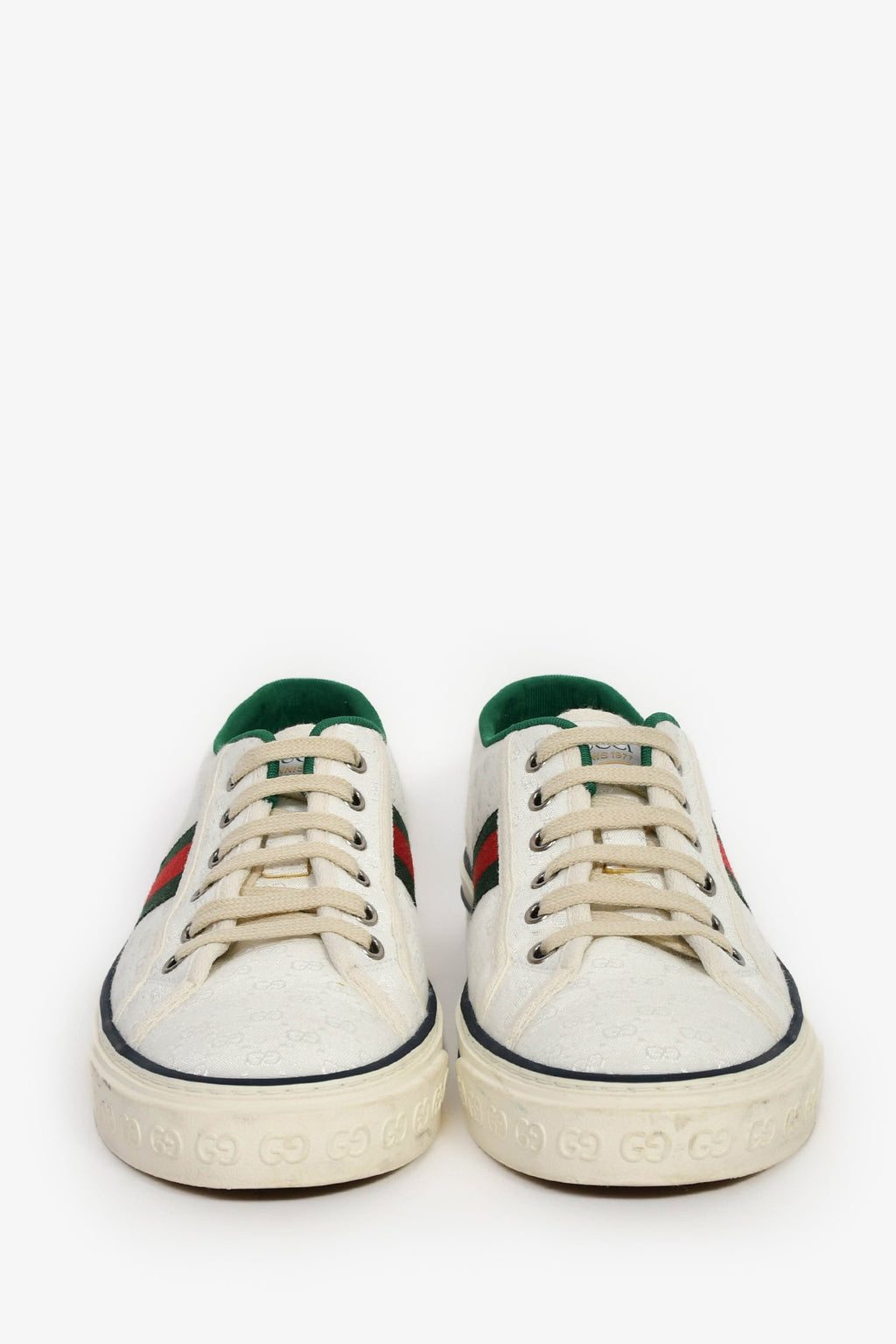 Gucci White Fabric GG 'Tennis 1977' Web Sneaker Estimated Size 7