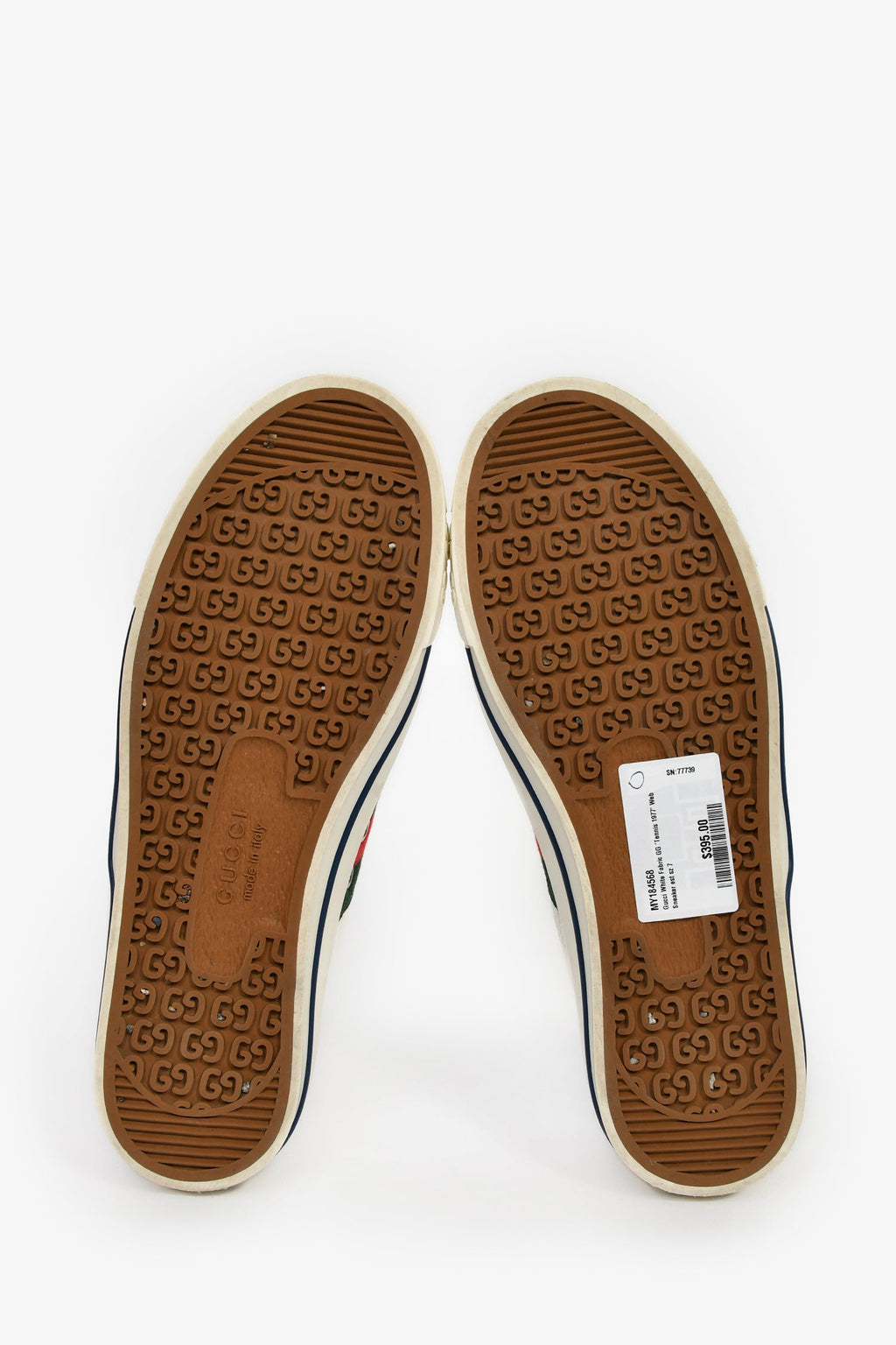 Gucci White Fabric GG 'Tennis 1977' Web Sneaker Estimated Size 7