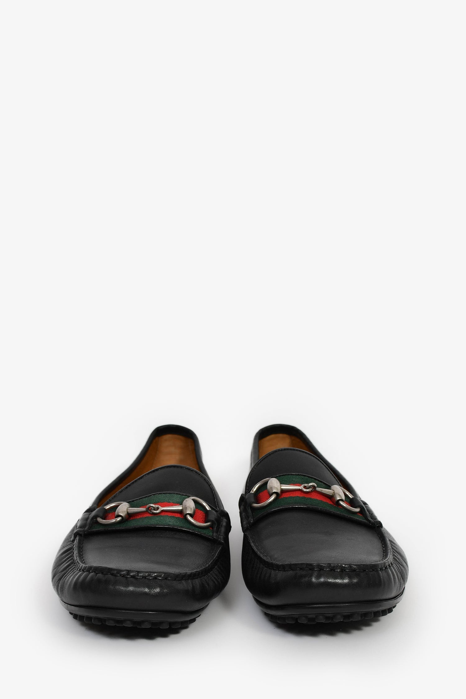 Gucci Black Leather Horsebit Web Loafers Size 7.5 Mens