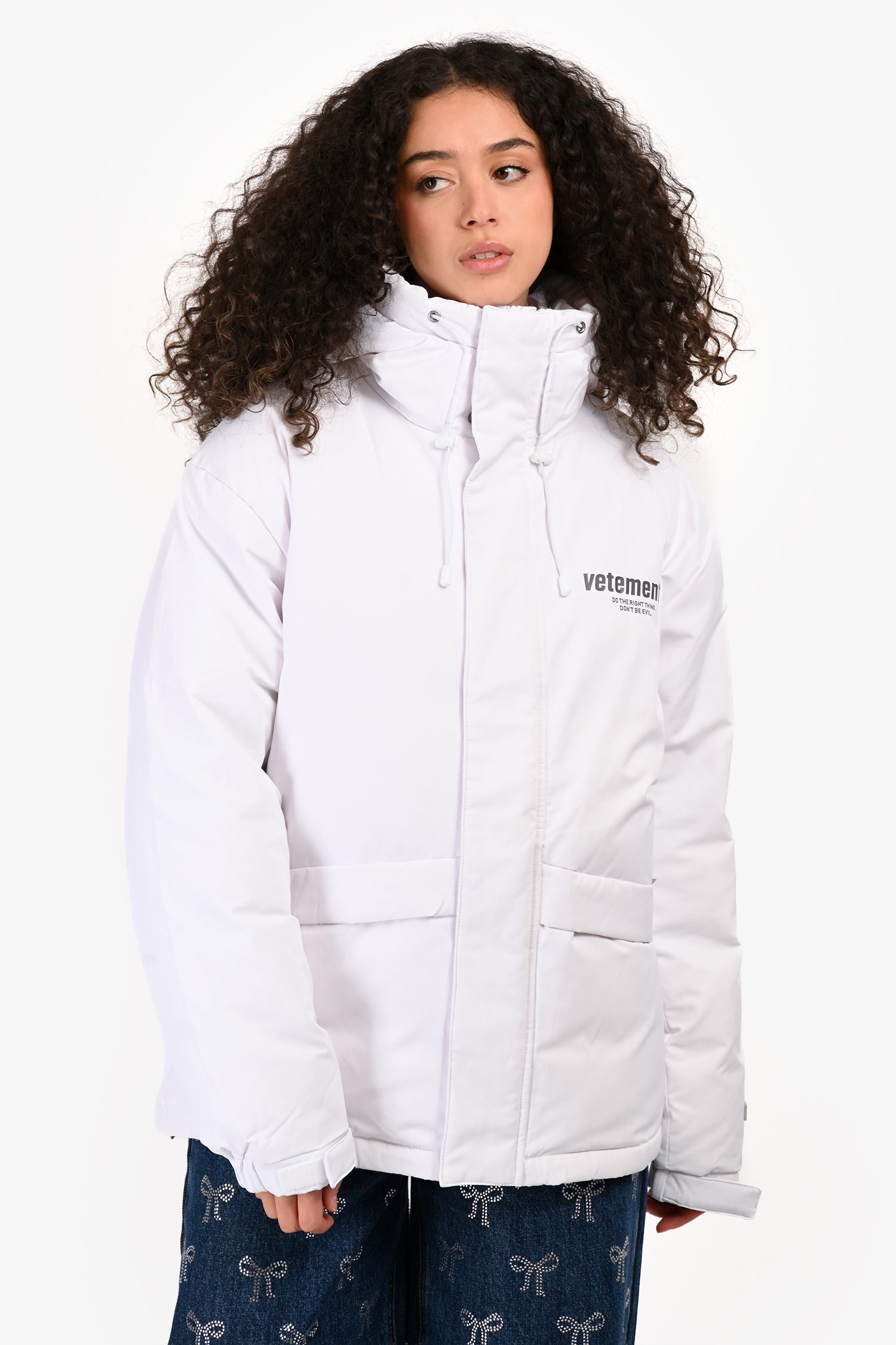 Vetements White Logo Printed Down Jacket Size M