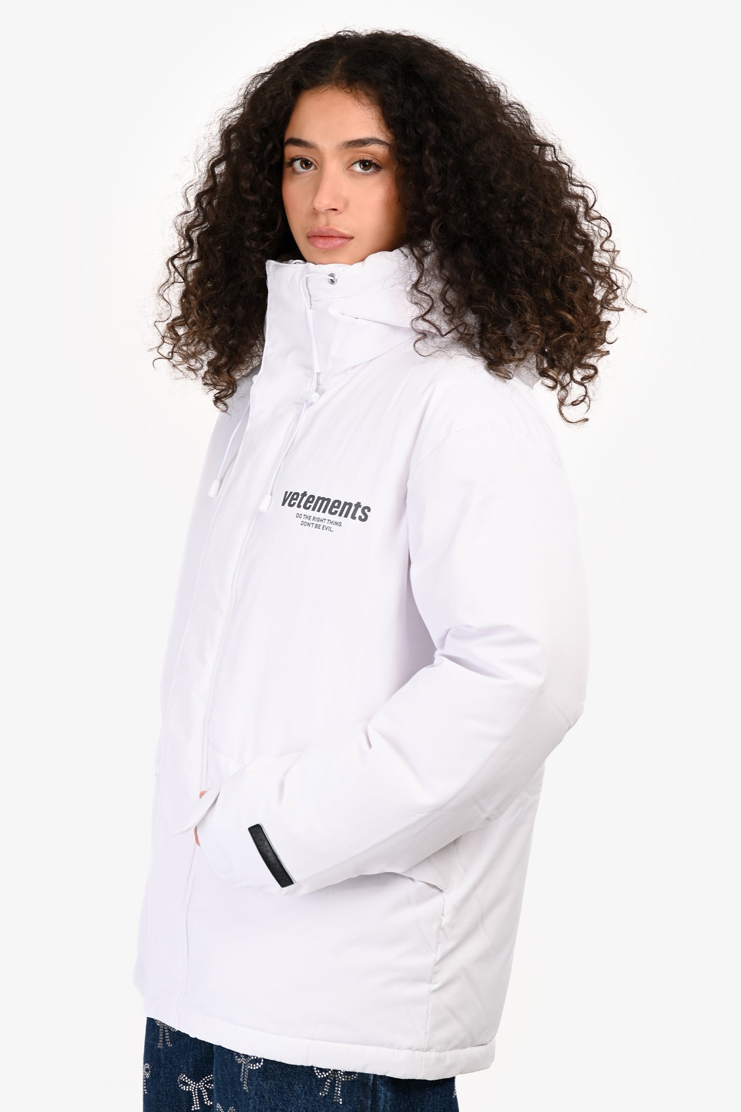 Vetements White Logo Printed Down Jacket Size M