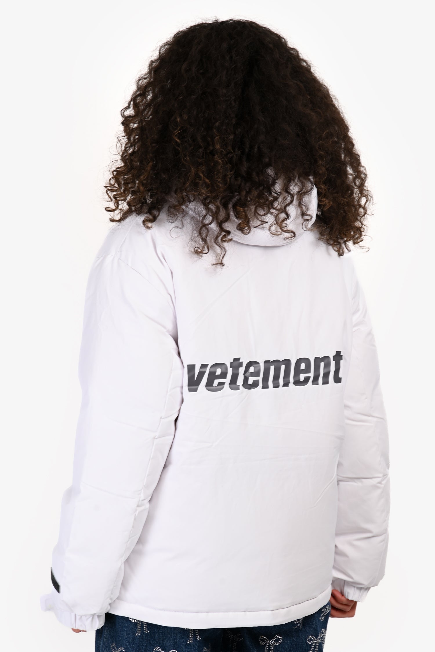Vetements White Logo Printed Down Jacket Size M