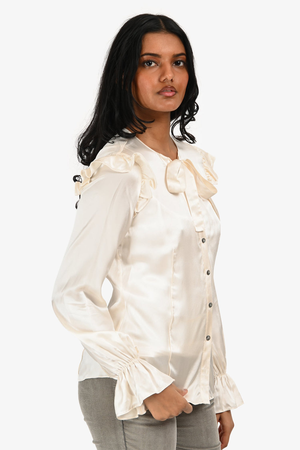 Cinq à Sept Cream Silk Button Up Blouse Size XS