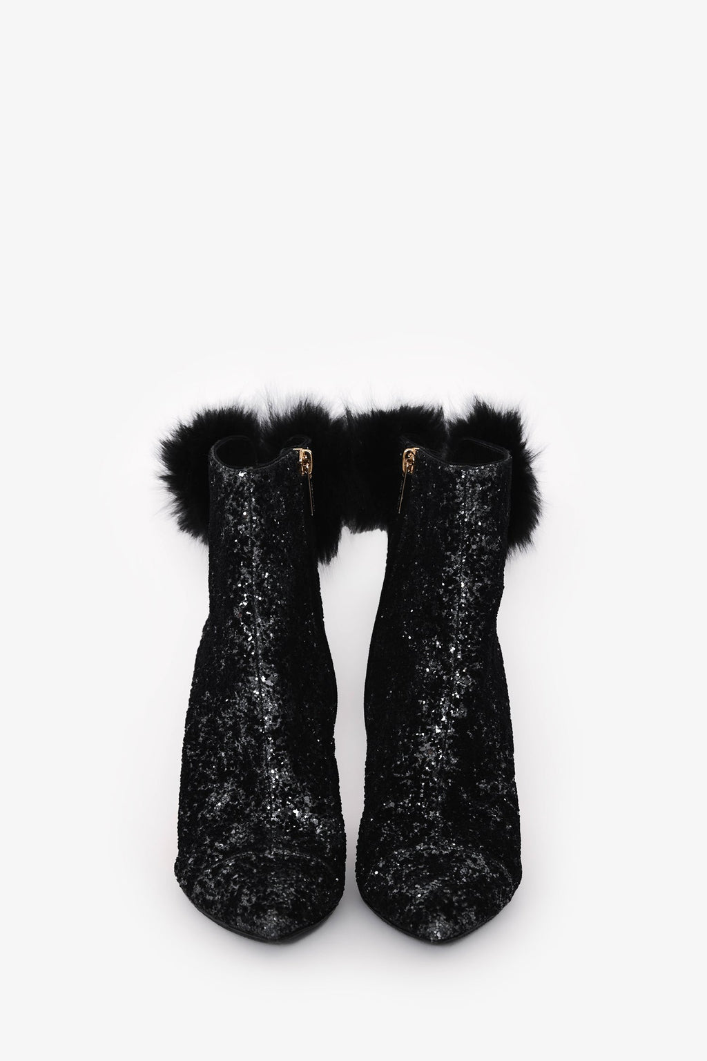 Jimmy Choo Black Tesler Glittered Fur-Trim Ankle Boots Size 36.5