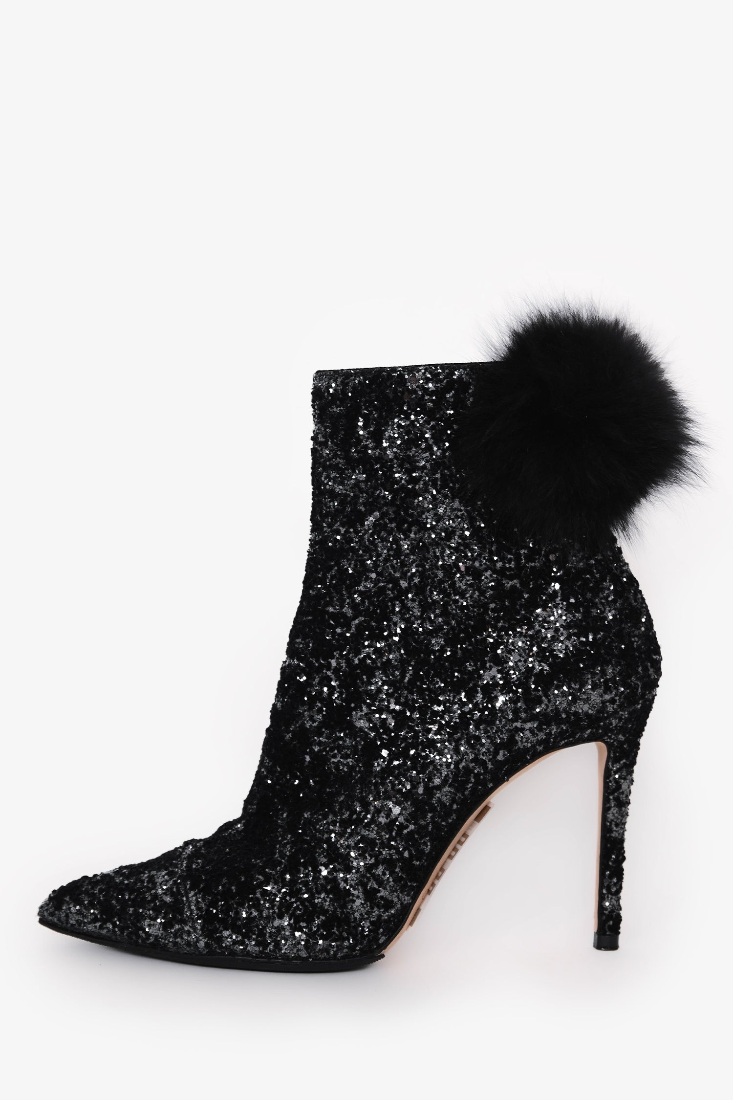 Jimmy Choo Black Tesler Glittered Fur-Trim Ankle Boots Size 36.5