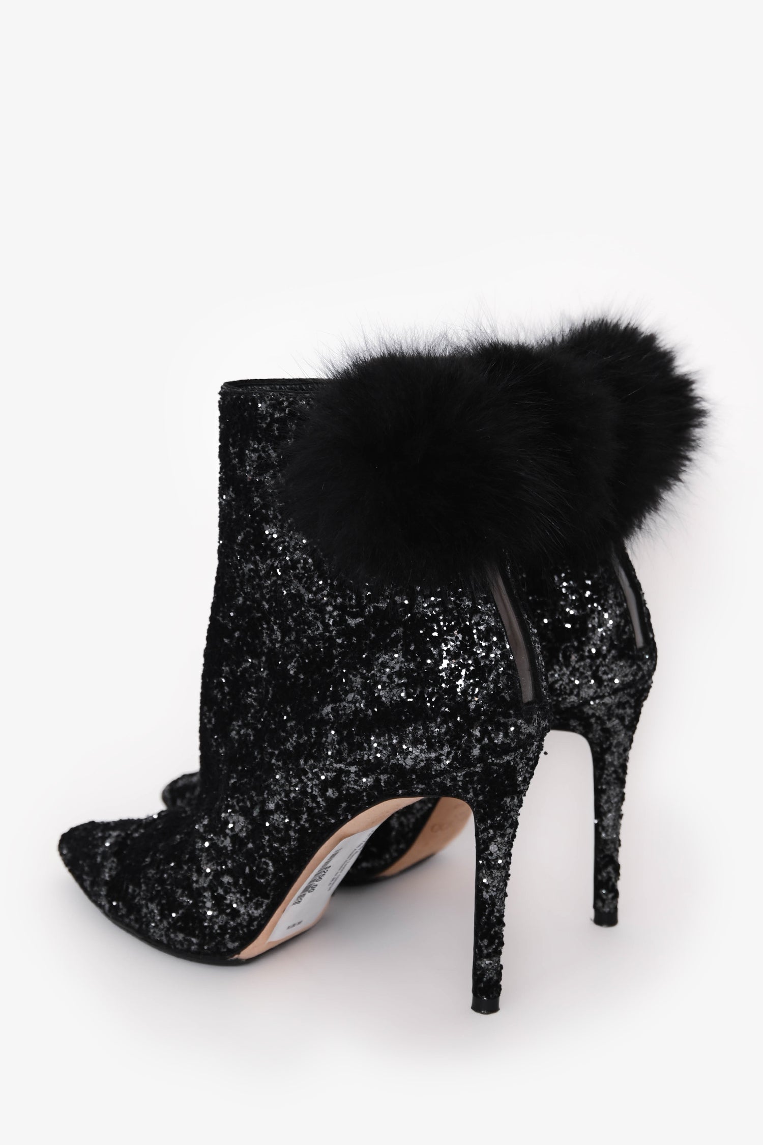 Jimmy Choo Black Tesler Glittered Fur-Trim Ankle Boots Size 36.5