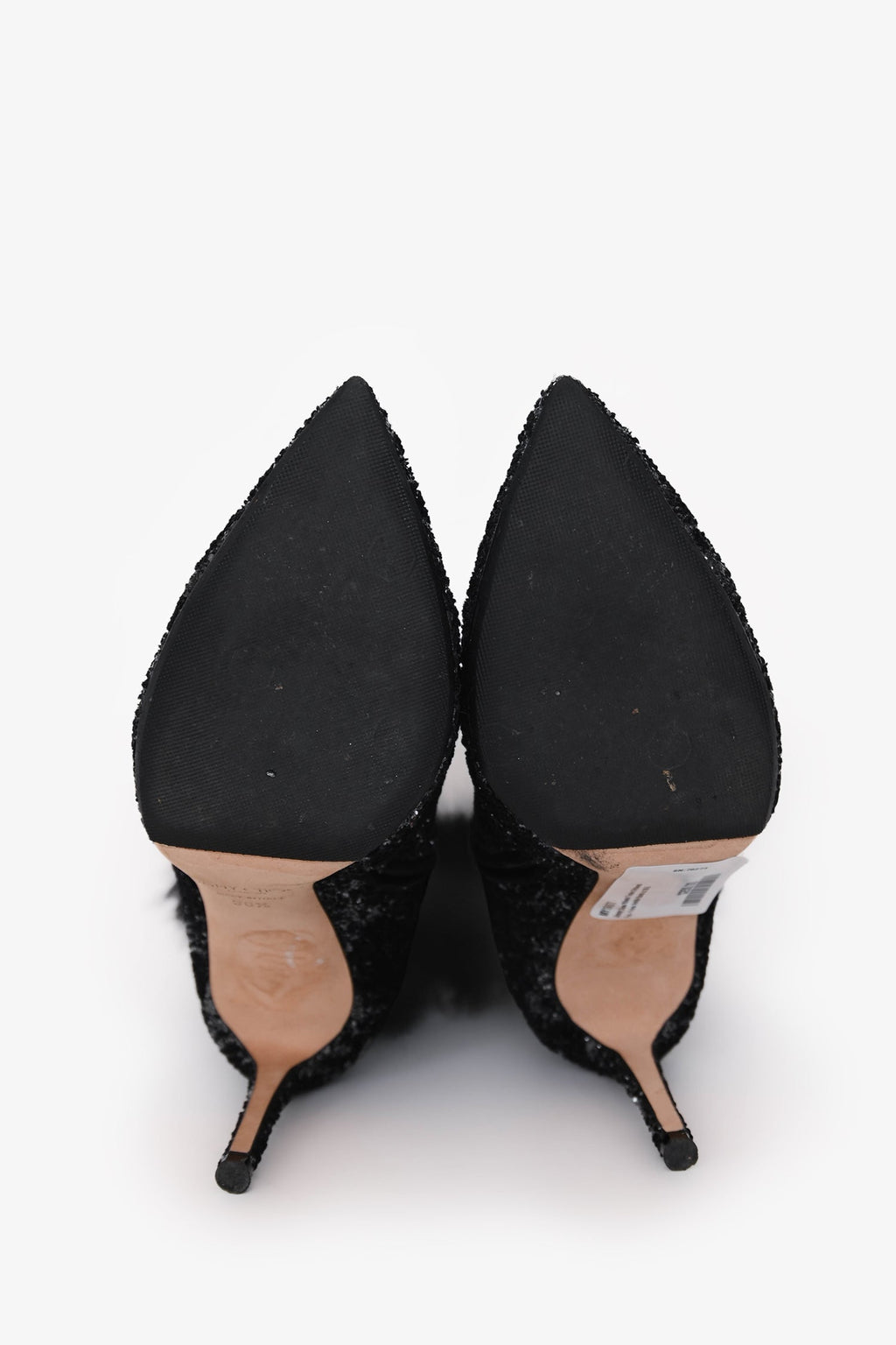 Jimmy Choo Black Tesler Glittered Fur-Trim Ankle Boots Size 36.5