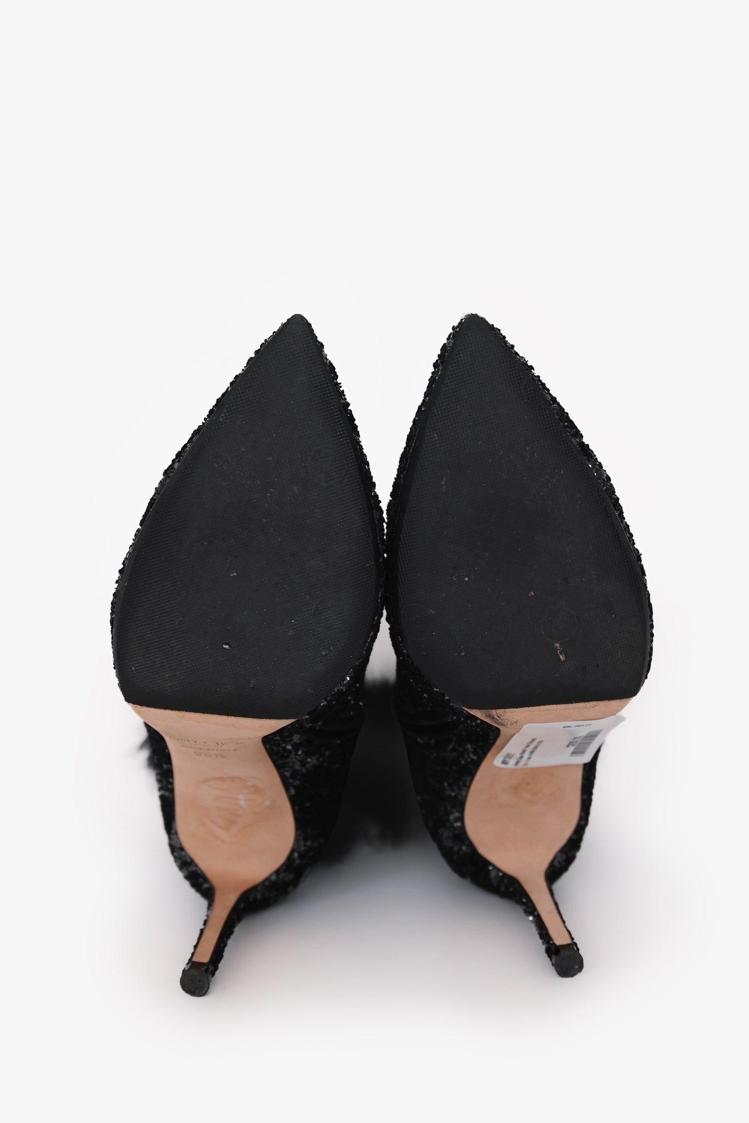 Jimmy Choo Black Tesler Glittered Fur-Trim Ankle Boots Size 36.5