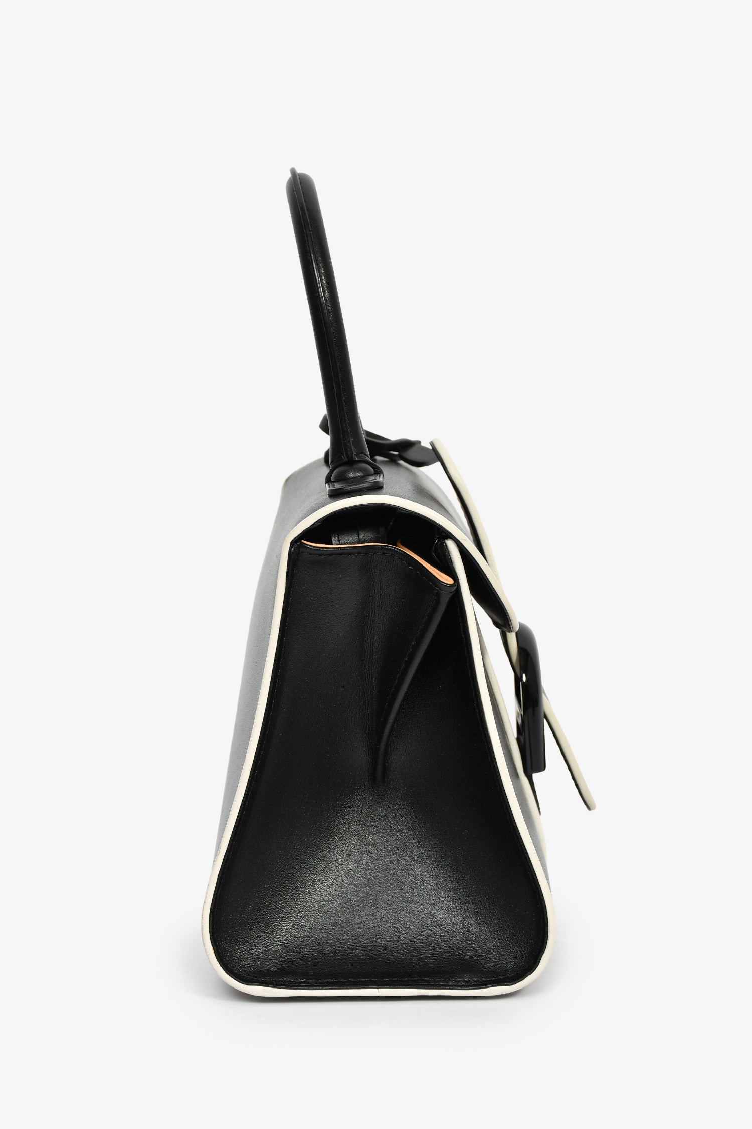 Delvaux Black/White Leather Brilliant Mini Top Handle Bag With Strap