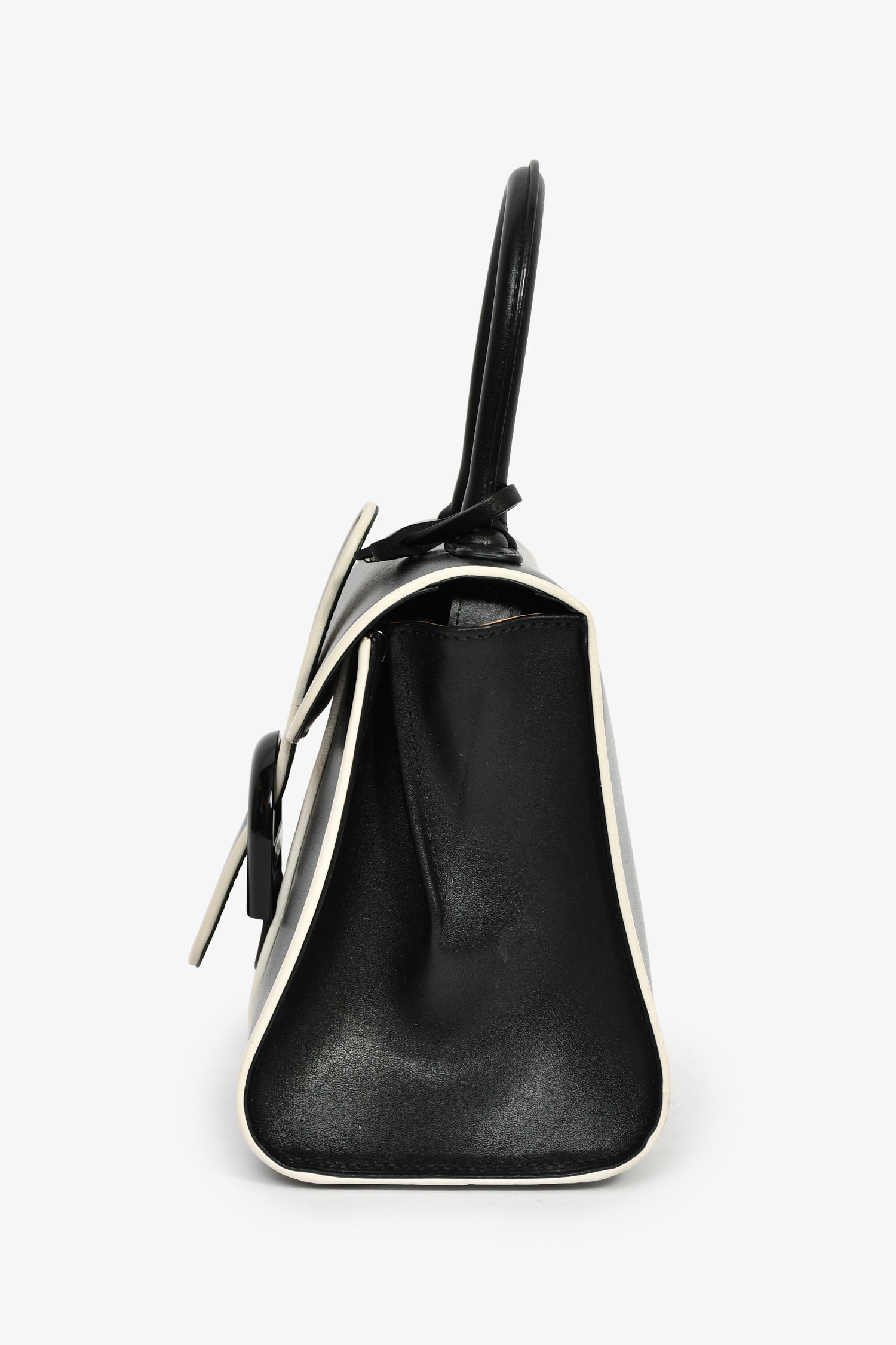 Delvaux Black/White Leather Brilliant Mini Top Handle Bag With Strap