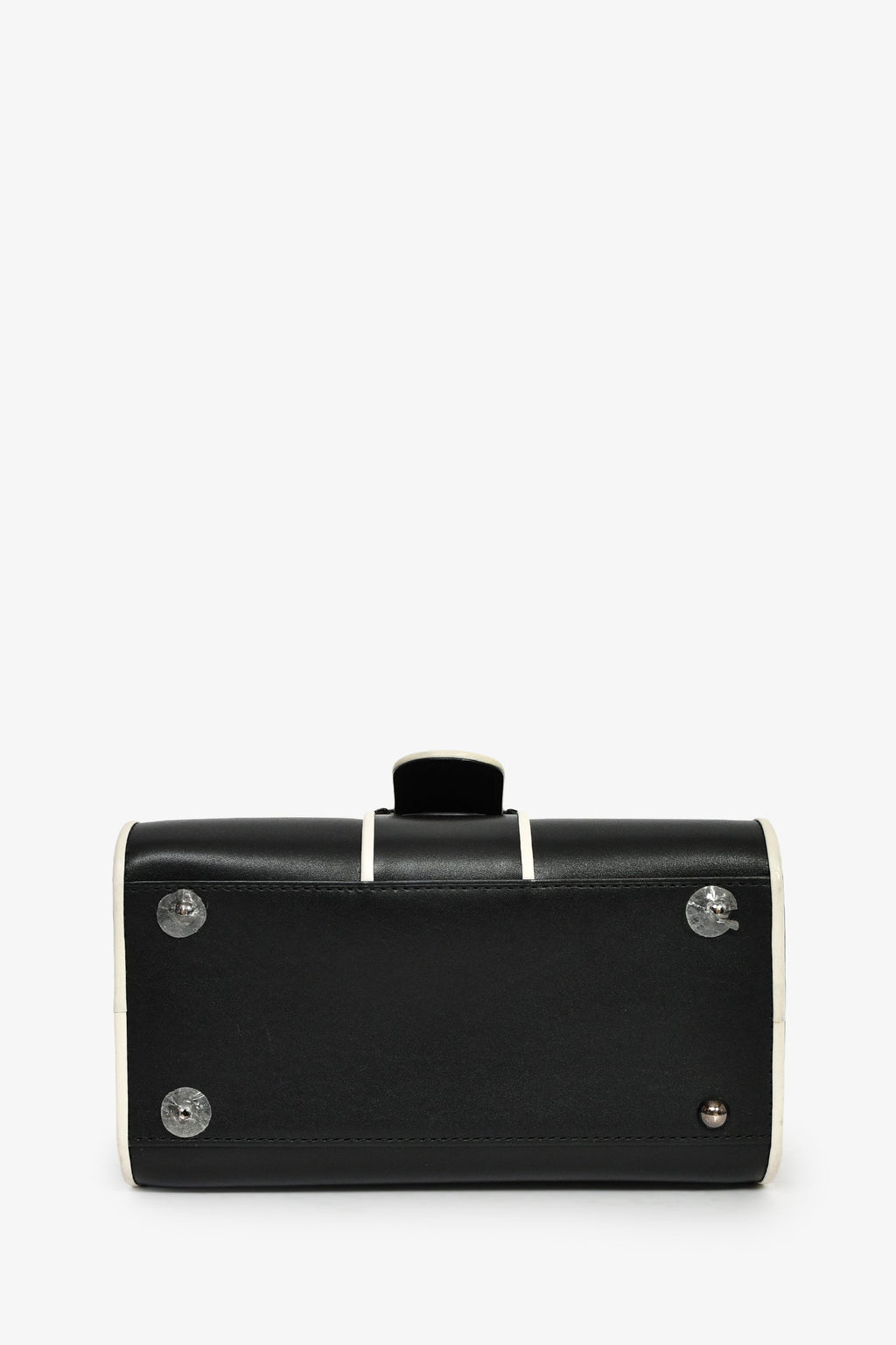 Delvaux Black/White Leather Brilliant Mini Top Handle Bag With Strap