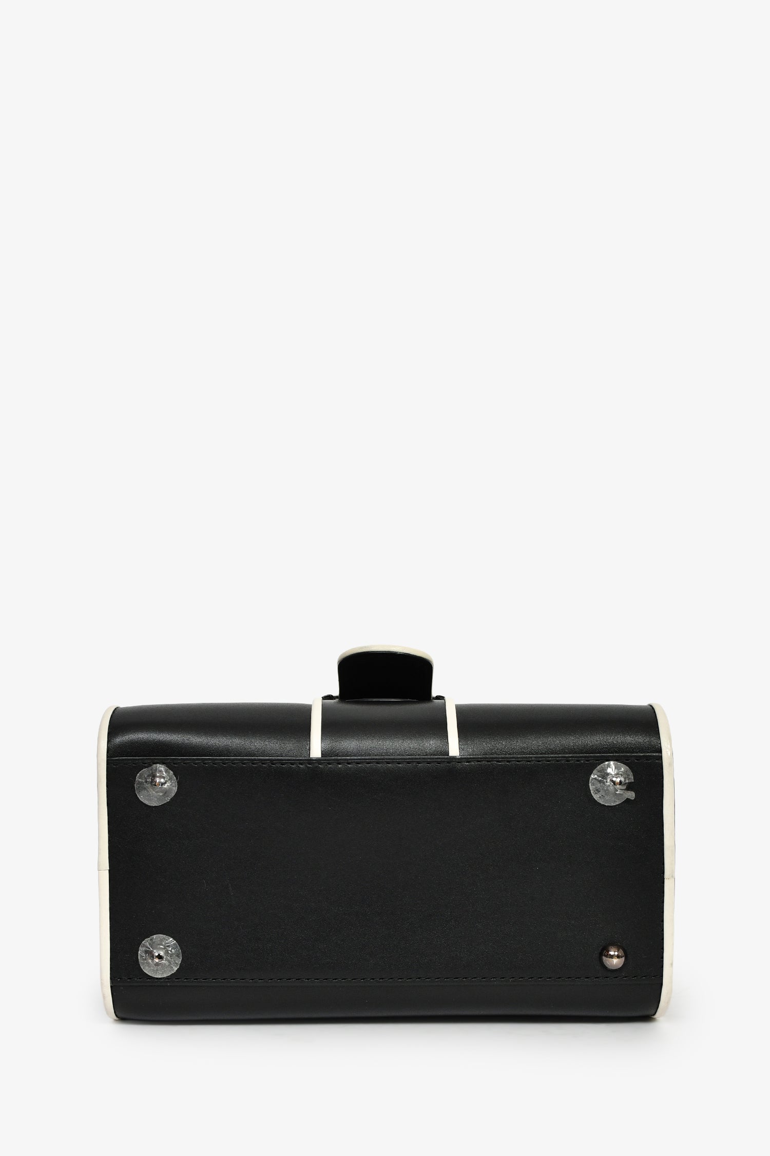 Delvaux Black/White Leather Brilliant Mini Top Handle Bag With Strap