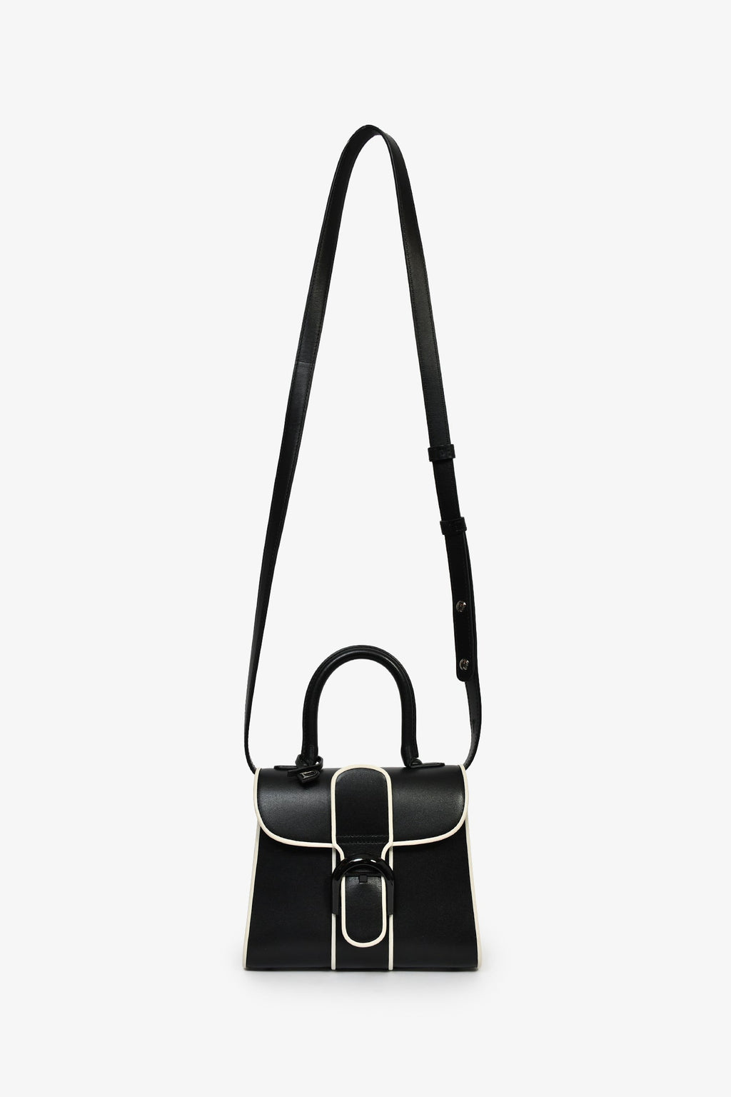 Delvaux Black/White Leather Brilliant Mini Top Handle Bag With Strap