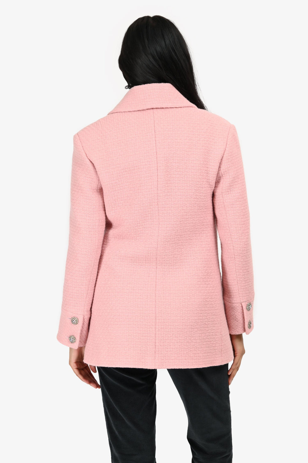 Pre-Loved Chanel™ 2025 Pink Wool/Tweed Embellished Double Breasted Blazer Size 36