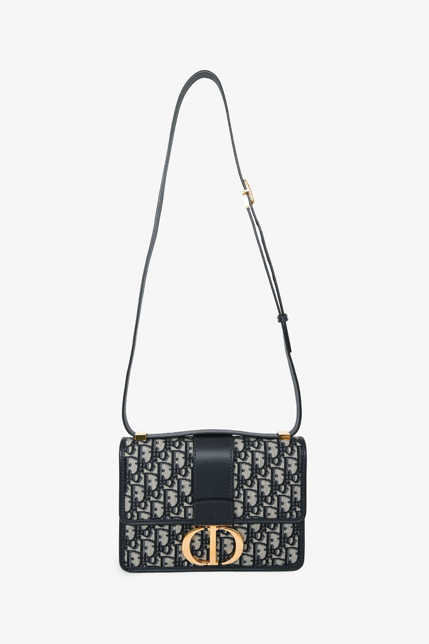 Christian Dior 2019 Navy Leather/Oblique 30 Montaigne Shoulder Bag