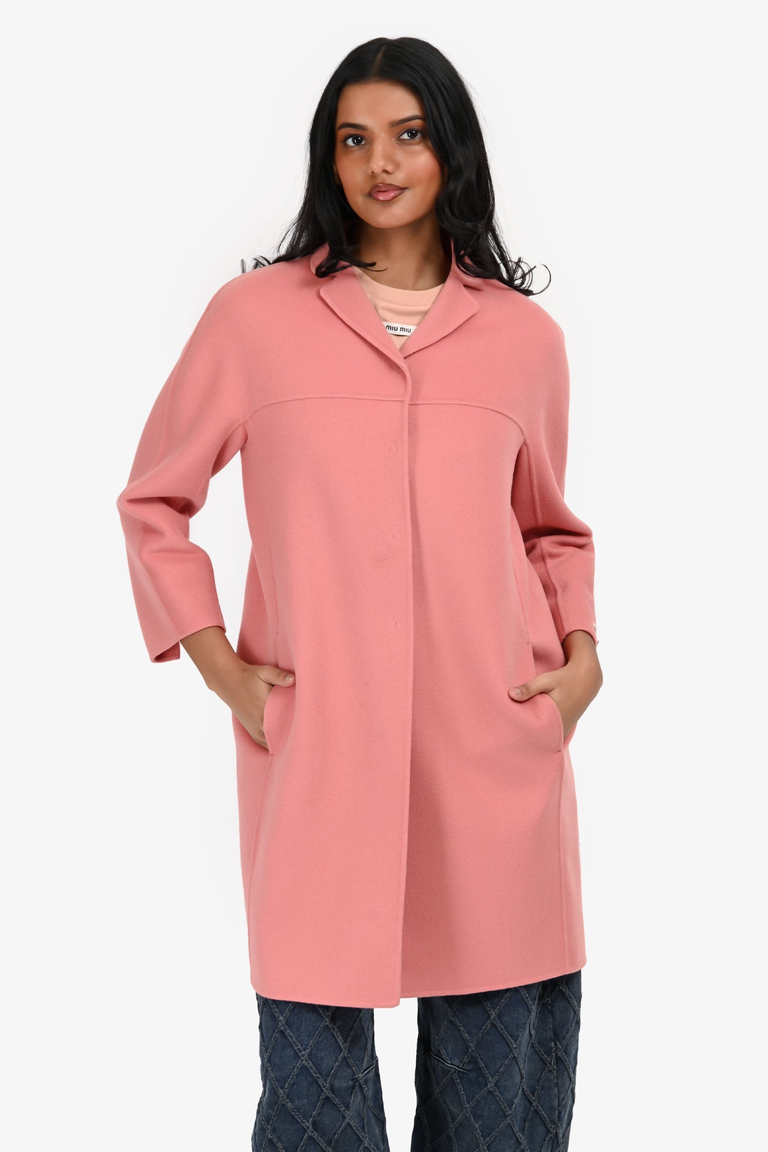 S'Max Mara Pink Virgin Wool Cucito A Mano Mid Length Coat Size 4