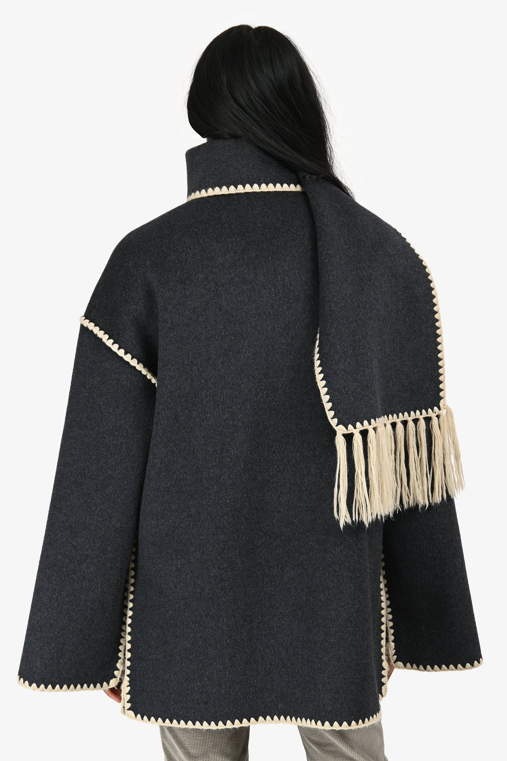 Totême Grey Wool Embroidery Scarf Jacket Size 38