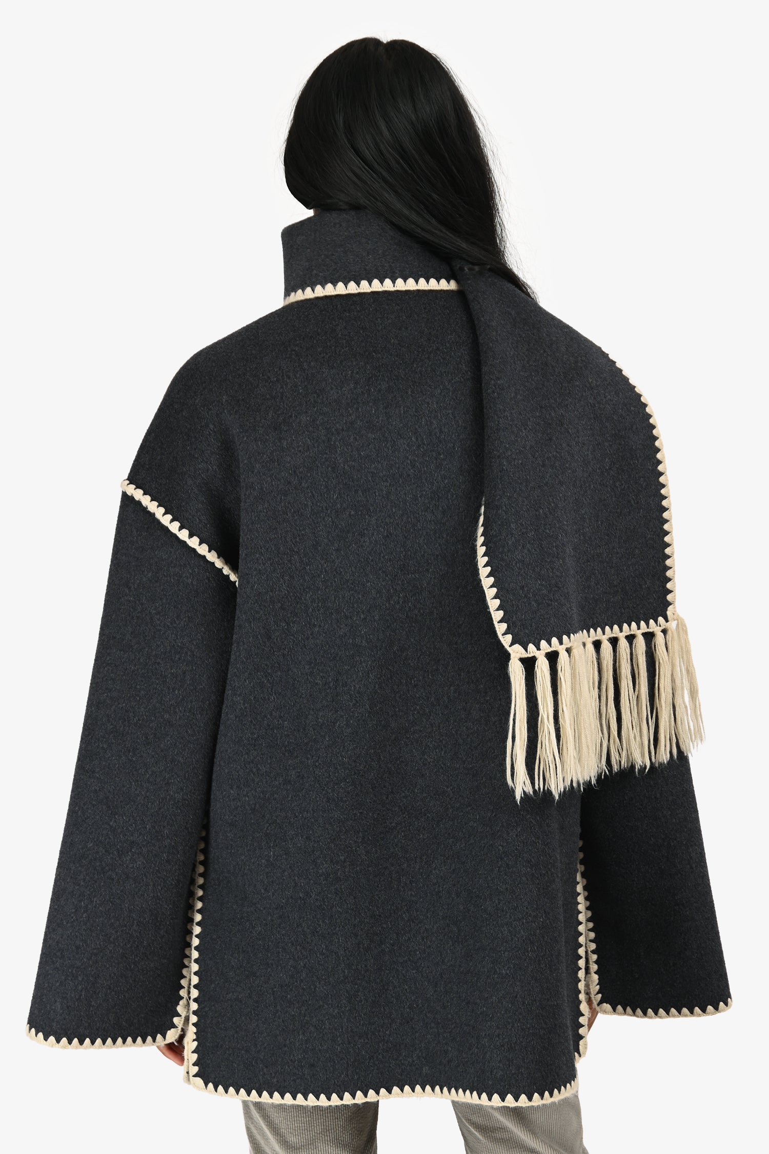 Totême Grey Wool Embroidery Scarf Jacket Size 38