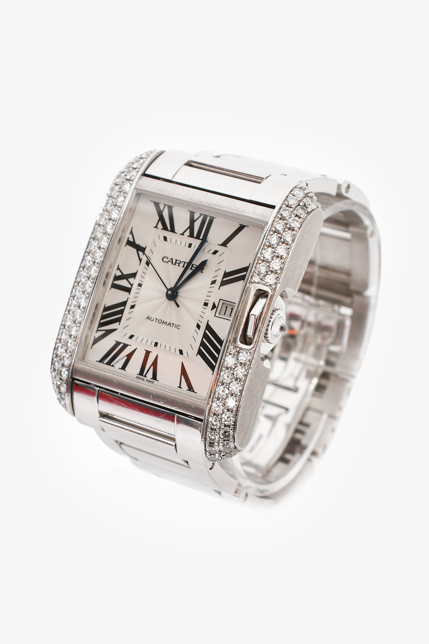 Cartier 18K White Gold Diamonds Automatic XL 'Tank Anglaise' Watch