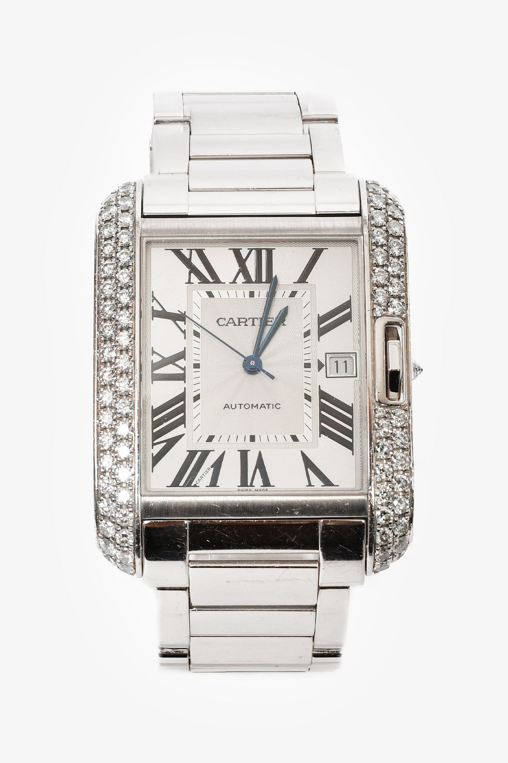 Cartier 18K White Gold Diamonds Automatic XL 'Tank Anglaise' Watch