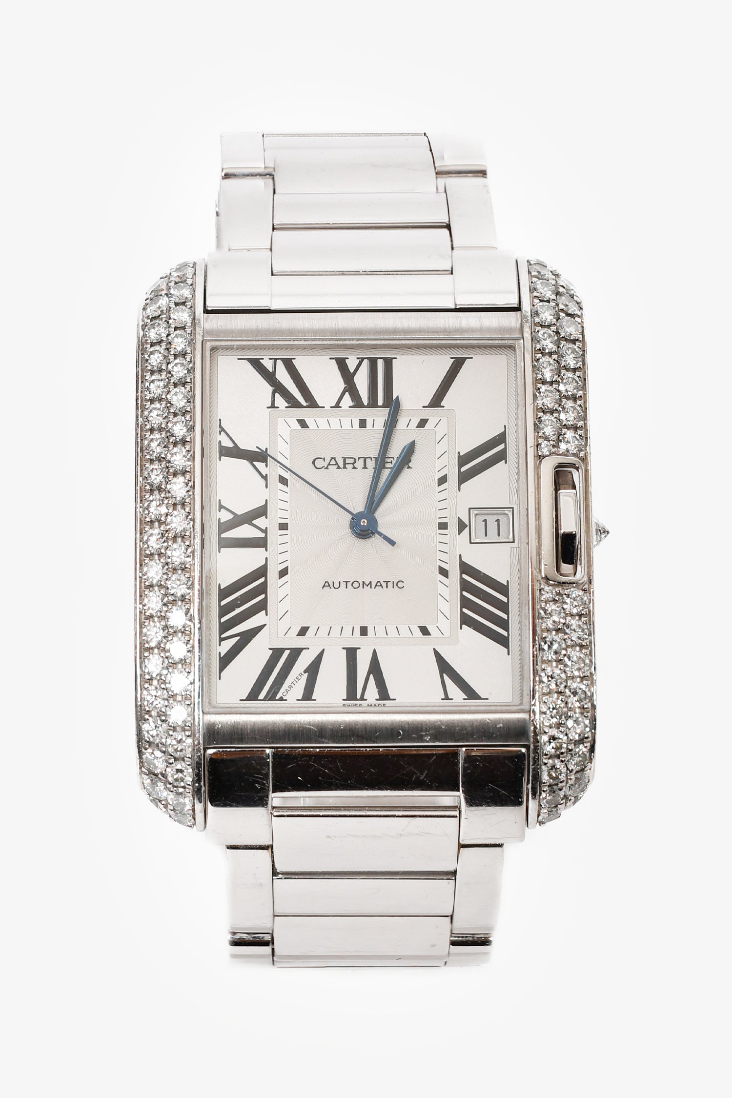 Cartier 18K White Gold Diamonds Automatic XL 'Tank Anglaise' Watch