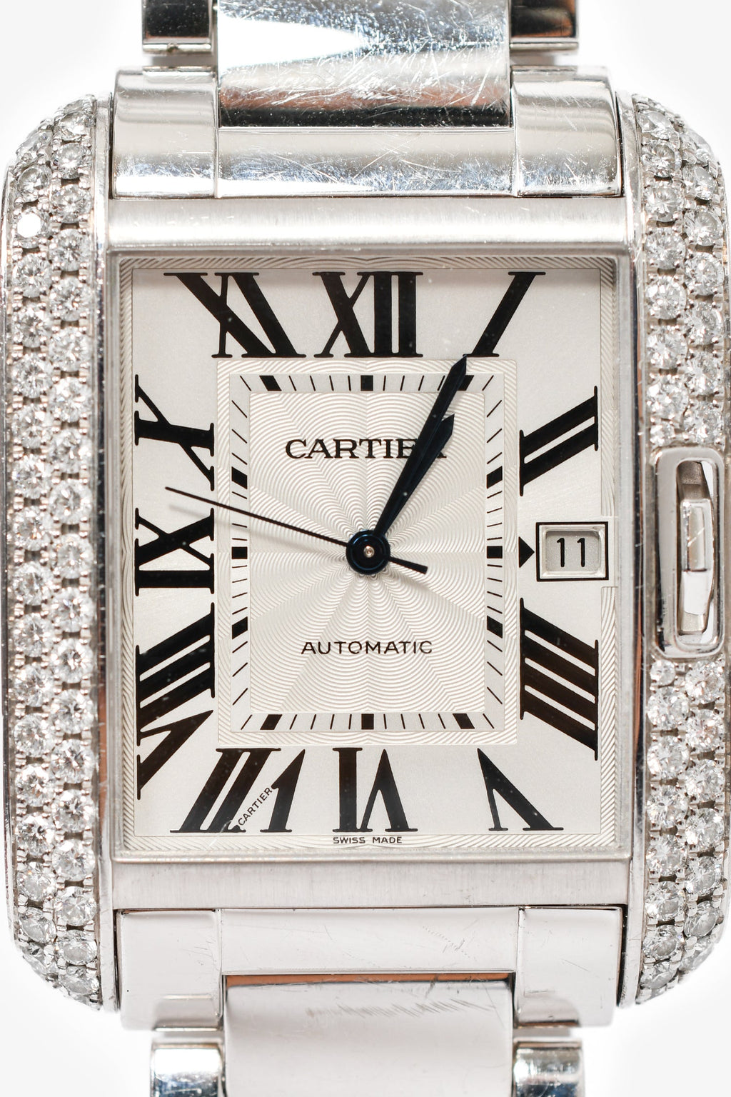 Cartier 18K White Gold Diamonds Automatic XL 'Tank Anglaise' Watch