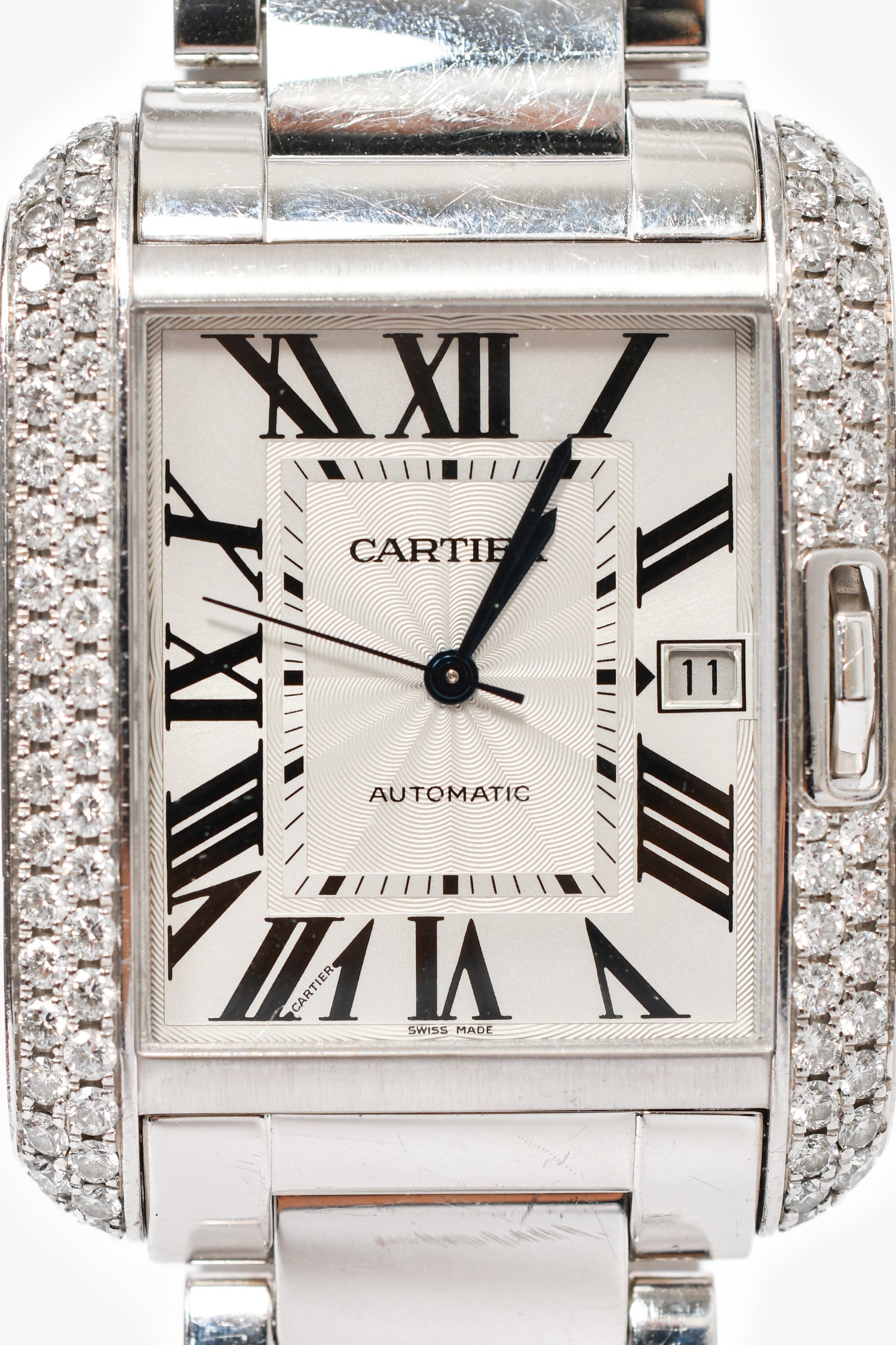 Cartier 18K White Gold Diamonds Automatic XL 'Tank Anglaise' Watch