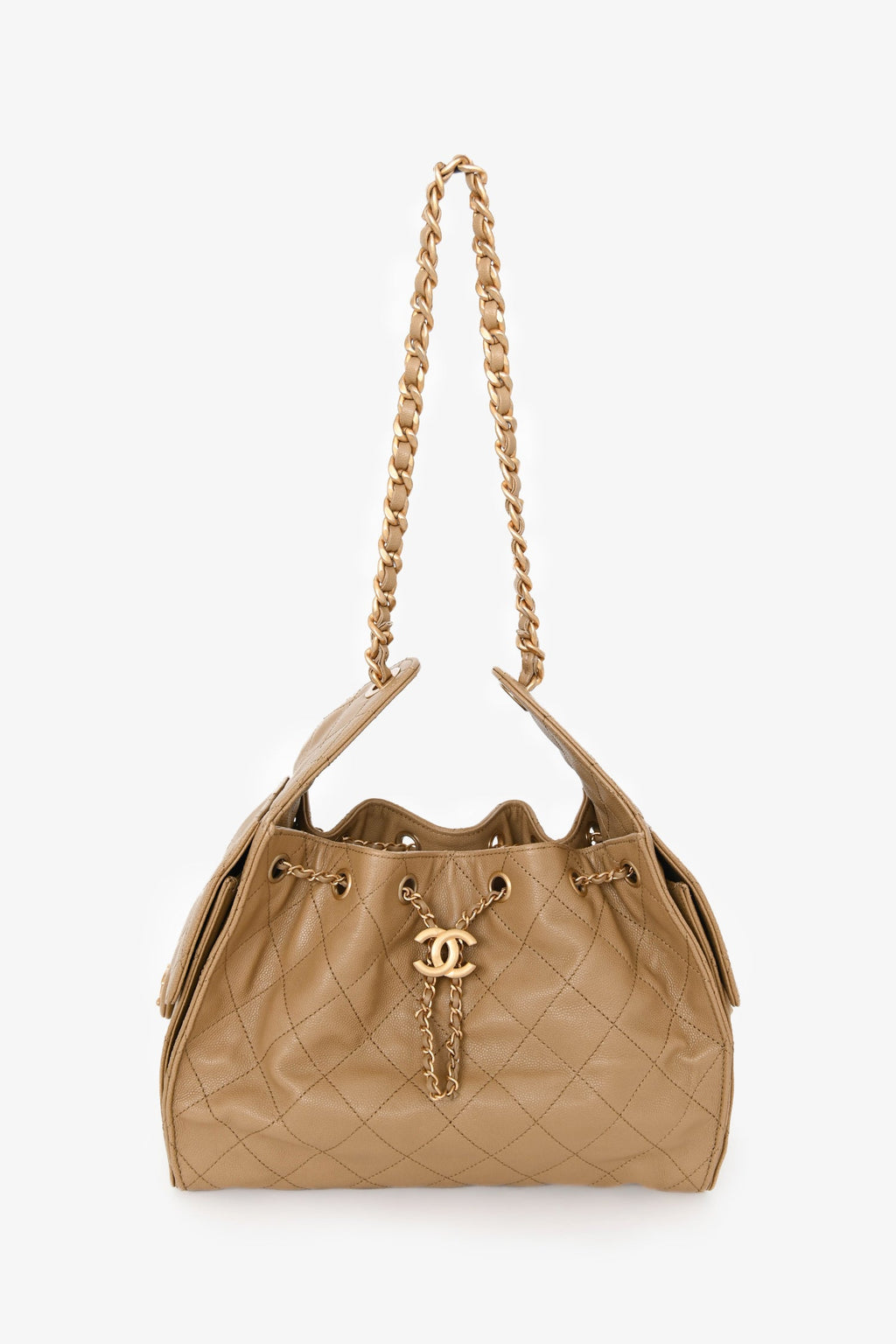 Pre-Loved Chanel™ 2025 Brown Caramel Caviar Leather 25 Small Bucket Bag