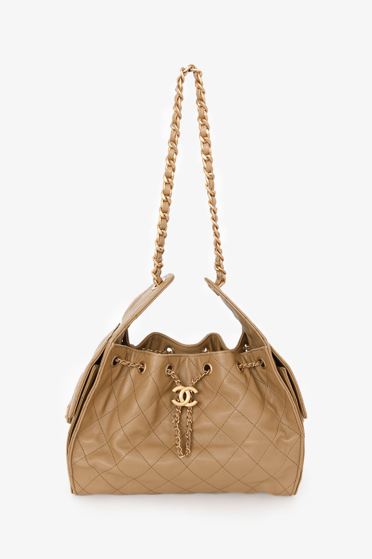 Pre-Loved Chanel™ 2025 Brown Caramel Caviar Leather 25 Small Bucket Bag