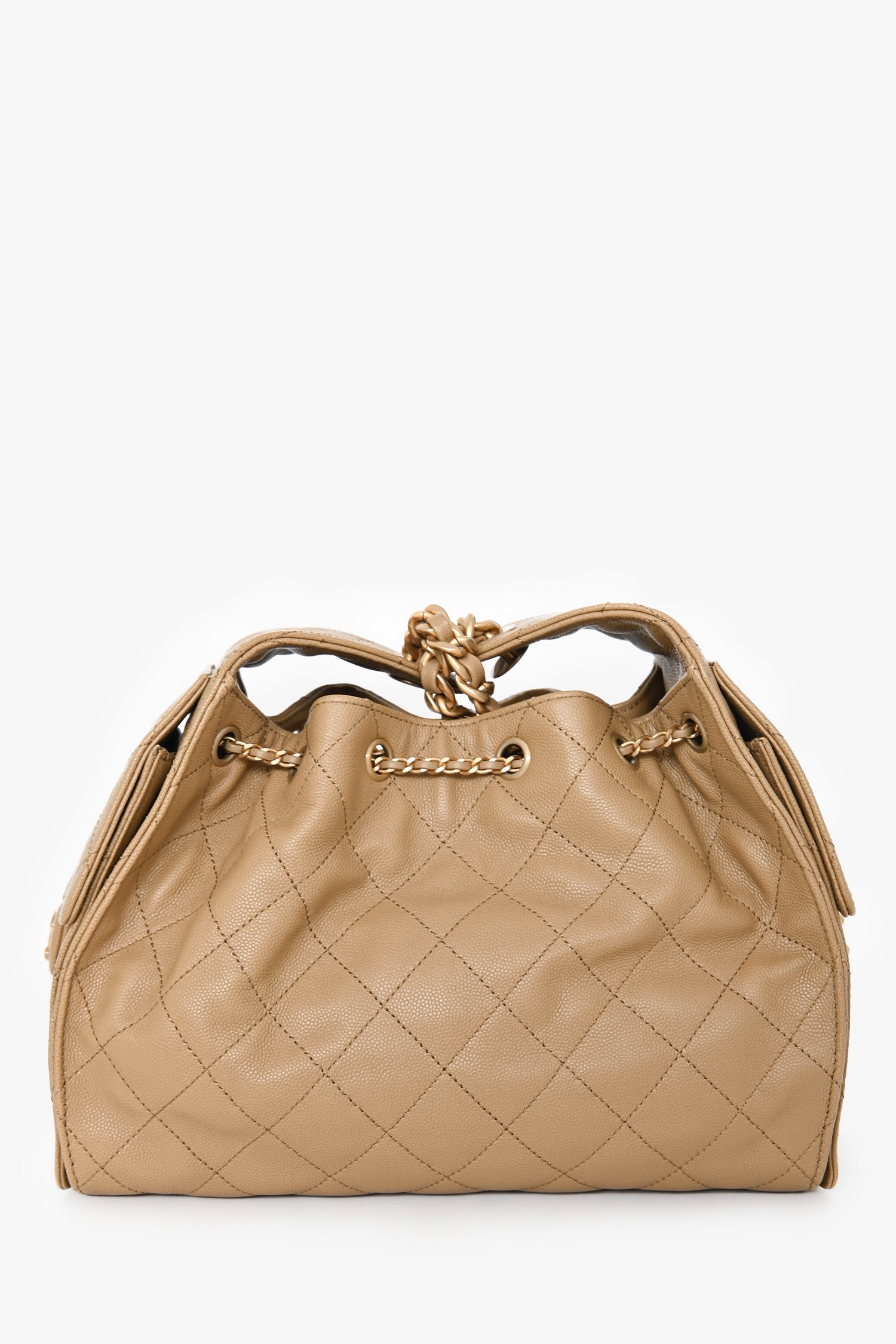 Pre-Loved Chanel™ 2025 Brown Caramel Caviar Leather 25 Small Bucket Bag