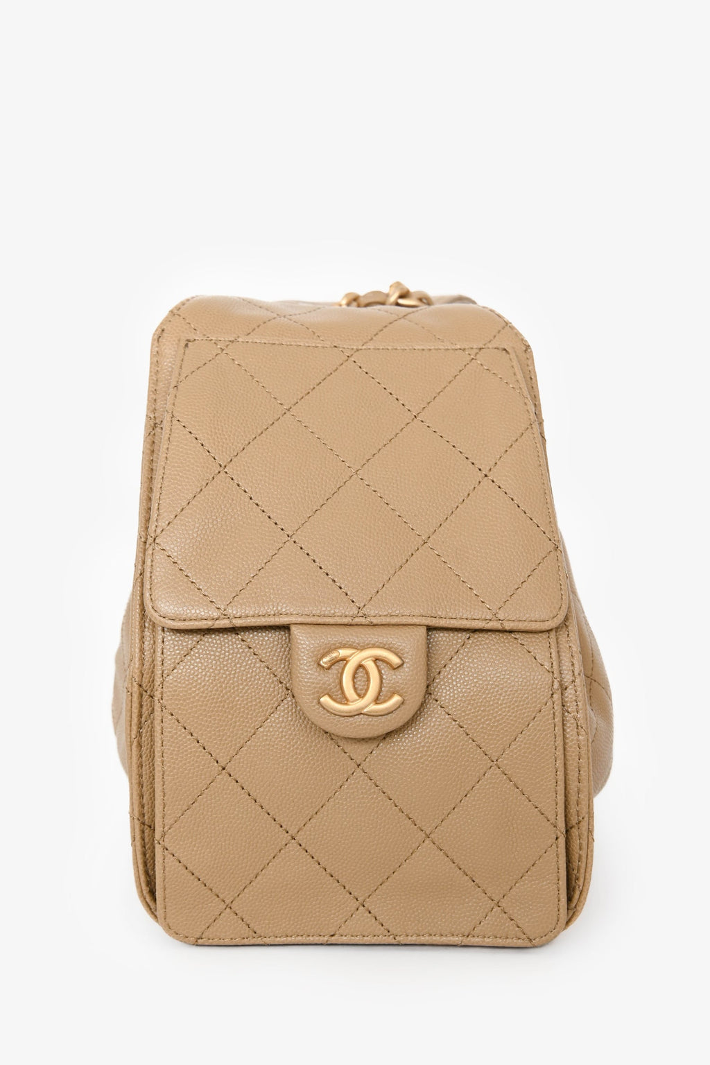 Pre-Loved Chanel™ 2025 Brown Caramel Caviar Leather 25 Small Bucket Bag
