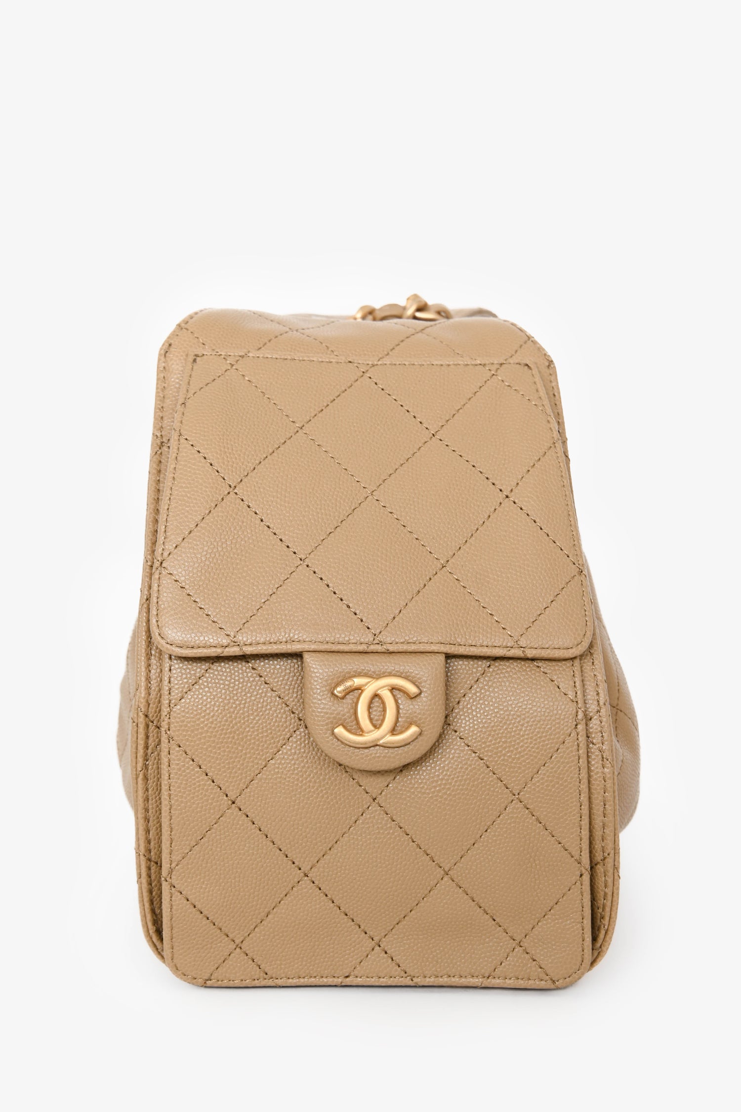 Pre-Loved Chanel™ 2025 Brown Caramel Caviar Leather 25 Small Bucket Bag