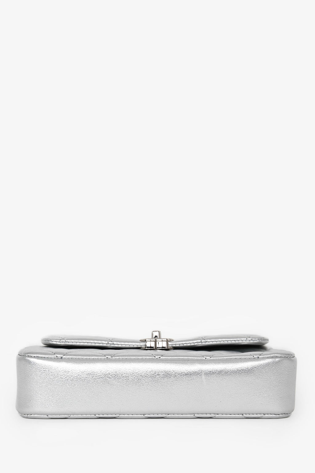 Pre-Loved Chanel™ 2025 Silver Leather Quilted 'O' Phone Holder with Chain