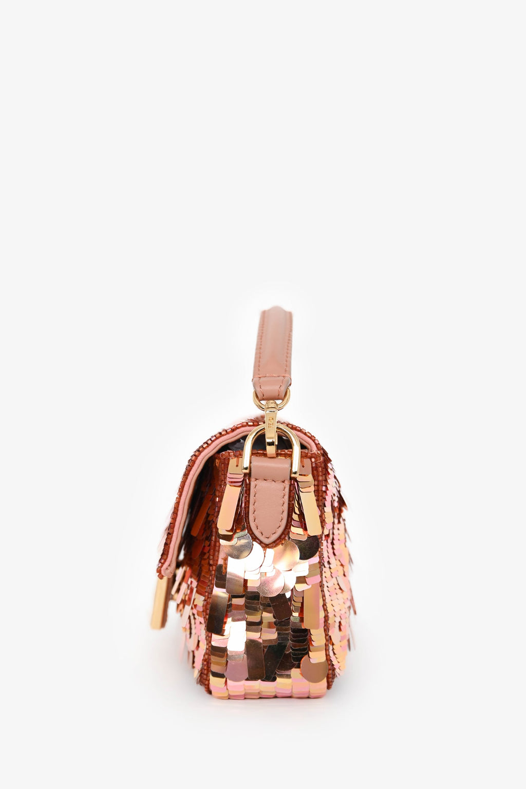 Fendi Pink Sequin FF Mini Baguette Bag With Strap