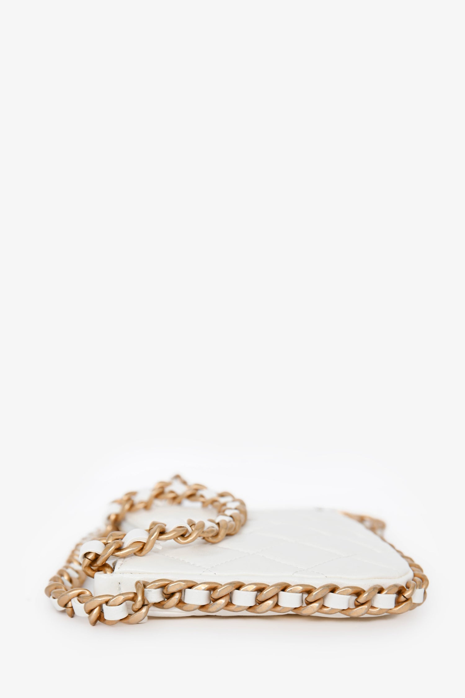 Pre-Loved Chanel™ 2023 White Leather Mini Chain CC Round Hobo Bag GHW