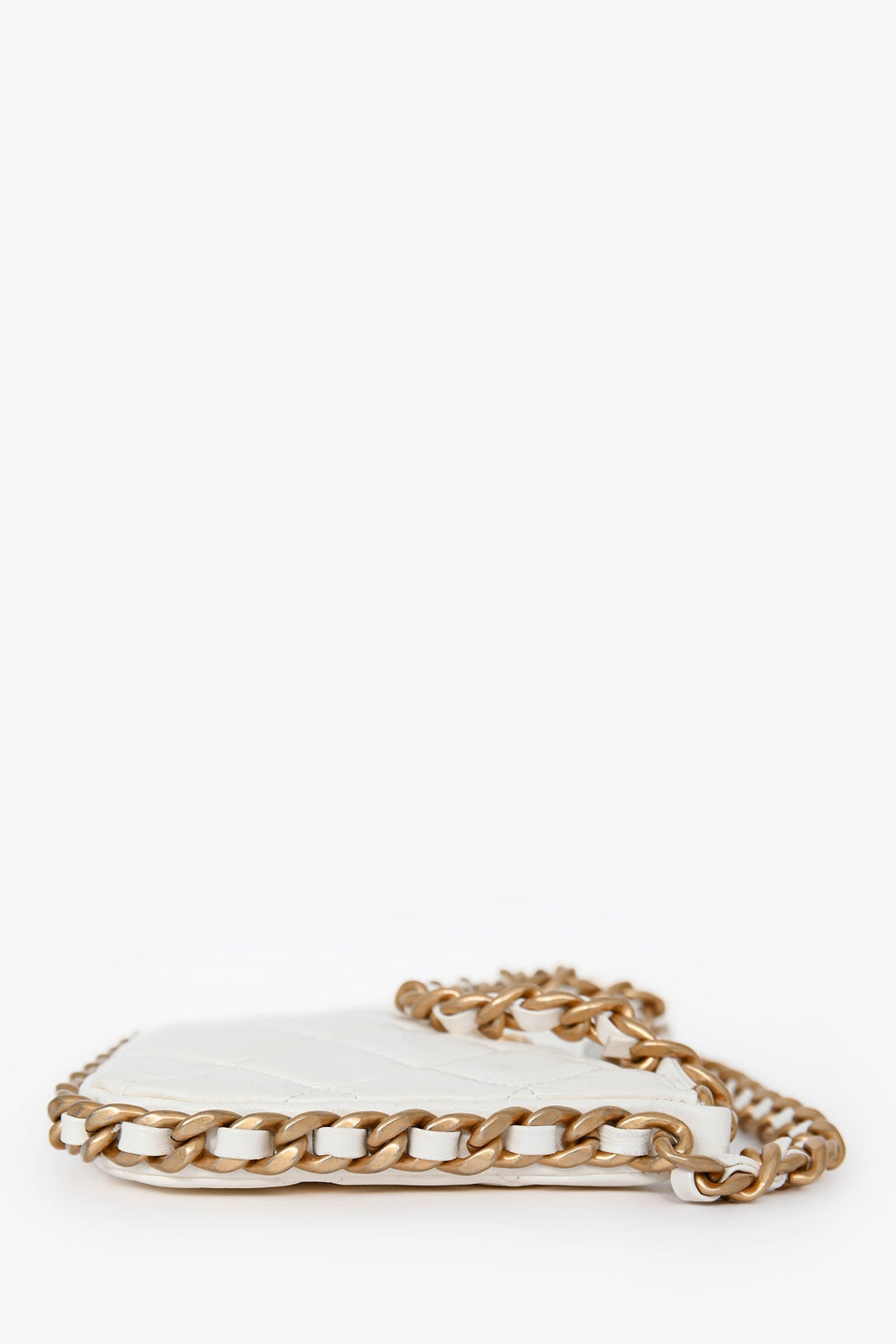 Pre-Loved Chanel™ 2023 White Leather Mini Chain CC Round Hobo Bag GHW