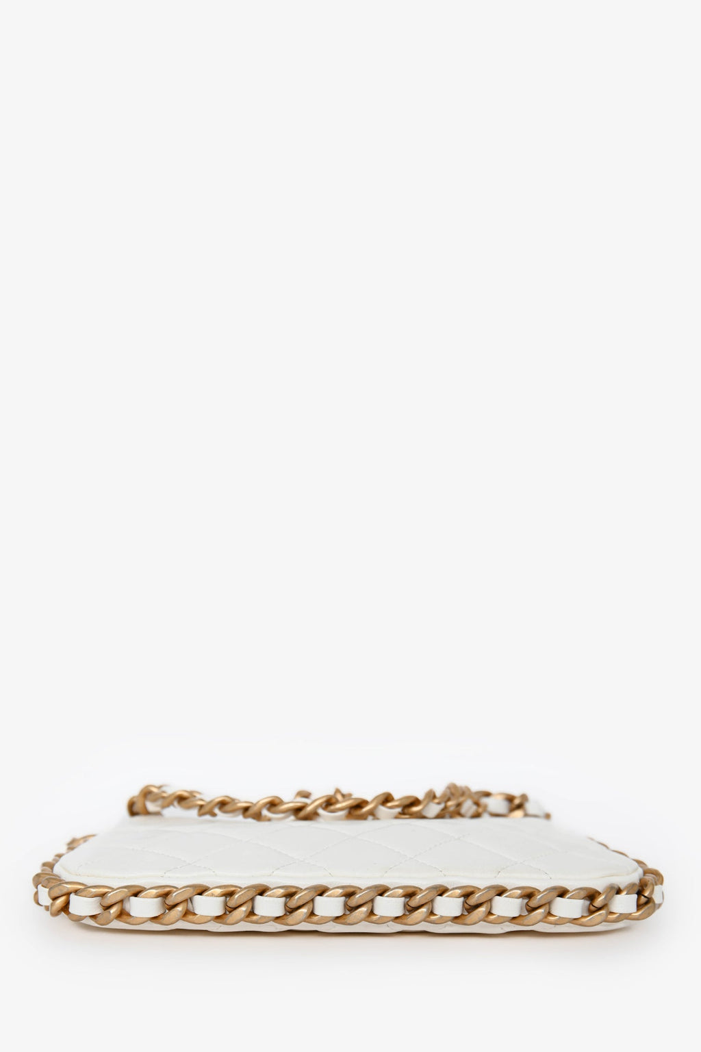 Pre-Loved Chanel™ 2023 White Leather Mini Chain CC Round Hobo Bag GHW
