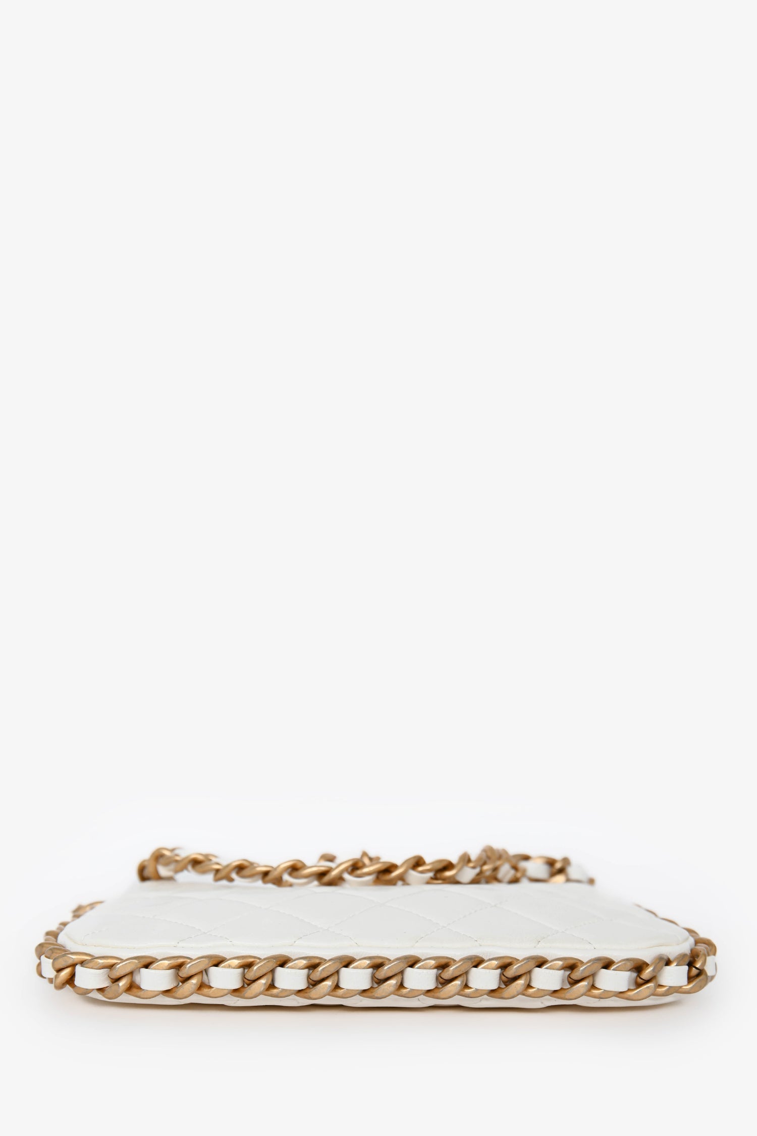 Pre-Loved Chanel™ 2023 White Leather Mini Chain CC Round Hobo Bag GHW