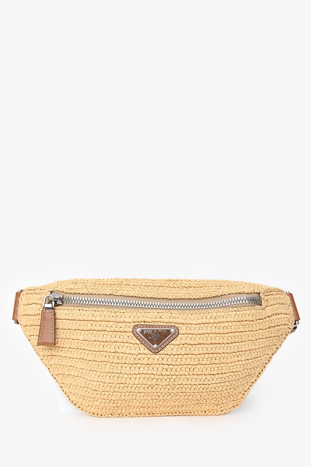 Prada Brown Raffia Logo Belt Bag