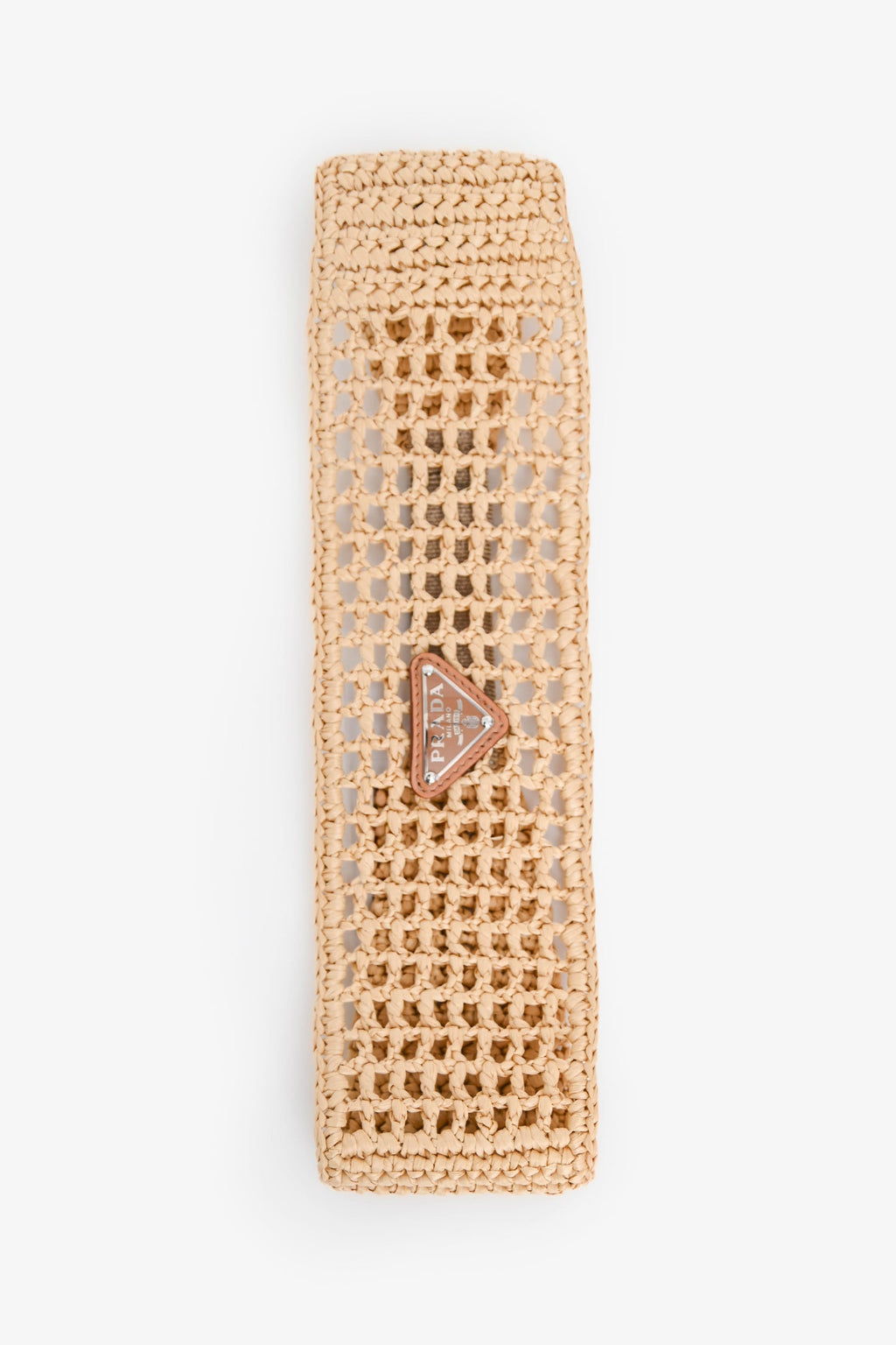 Prada Brown Raffia Logo Patch Head Band
