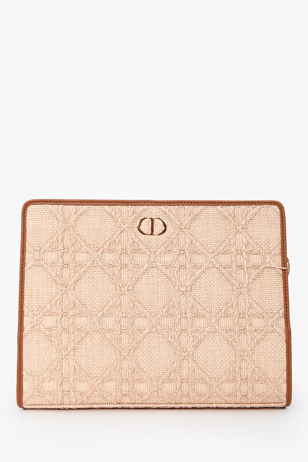 Christian Dior Brown Straw Logo Clutch