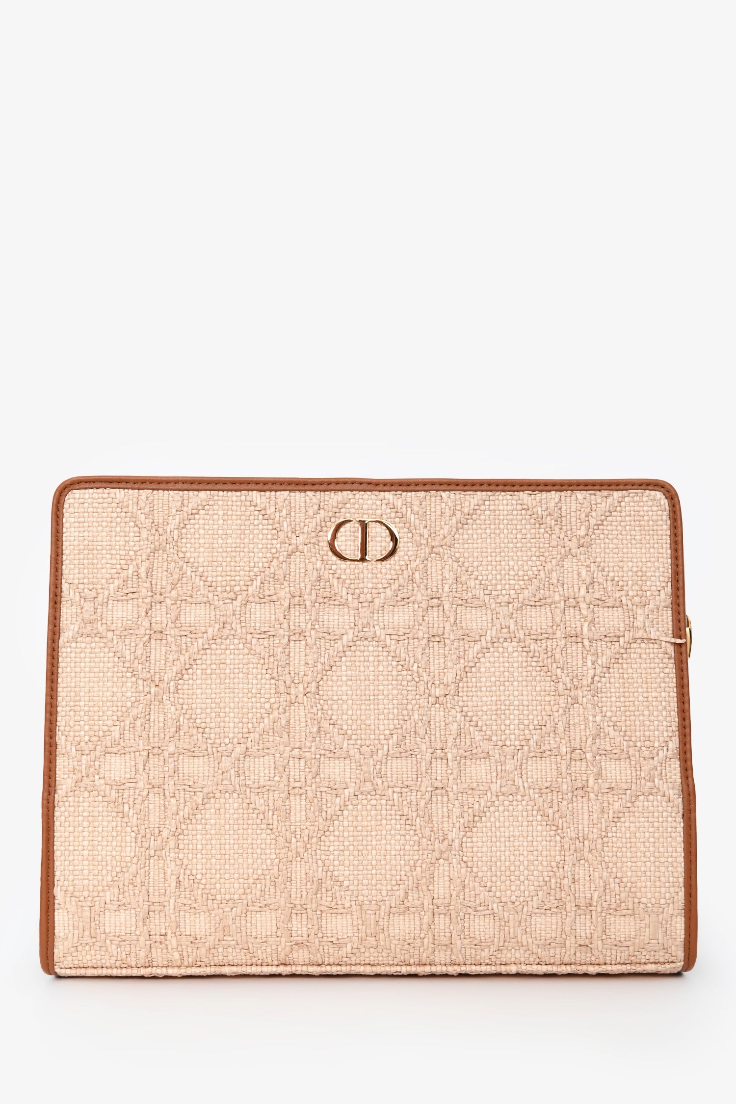 Christian Dior Brown Straw Logo Clutch